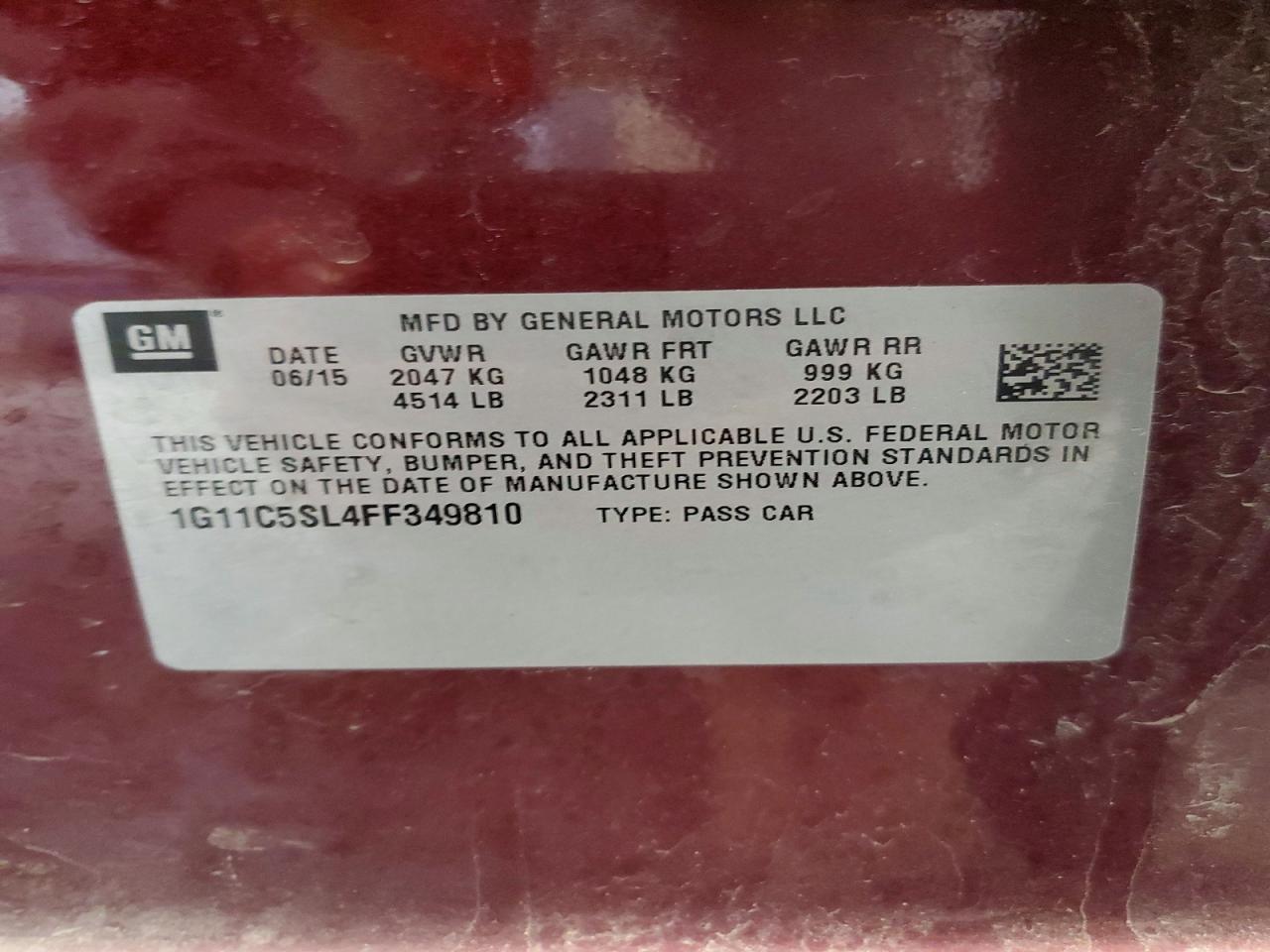 2015 Chevrolet Malibu 1lt Burgundy vin: 1G11C5SL4FF349810