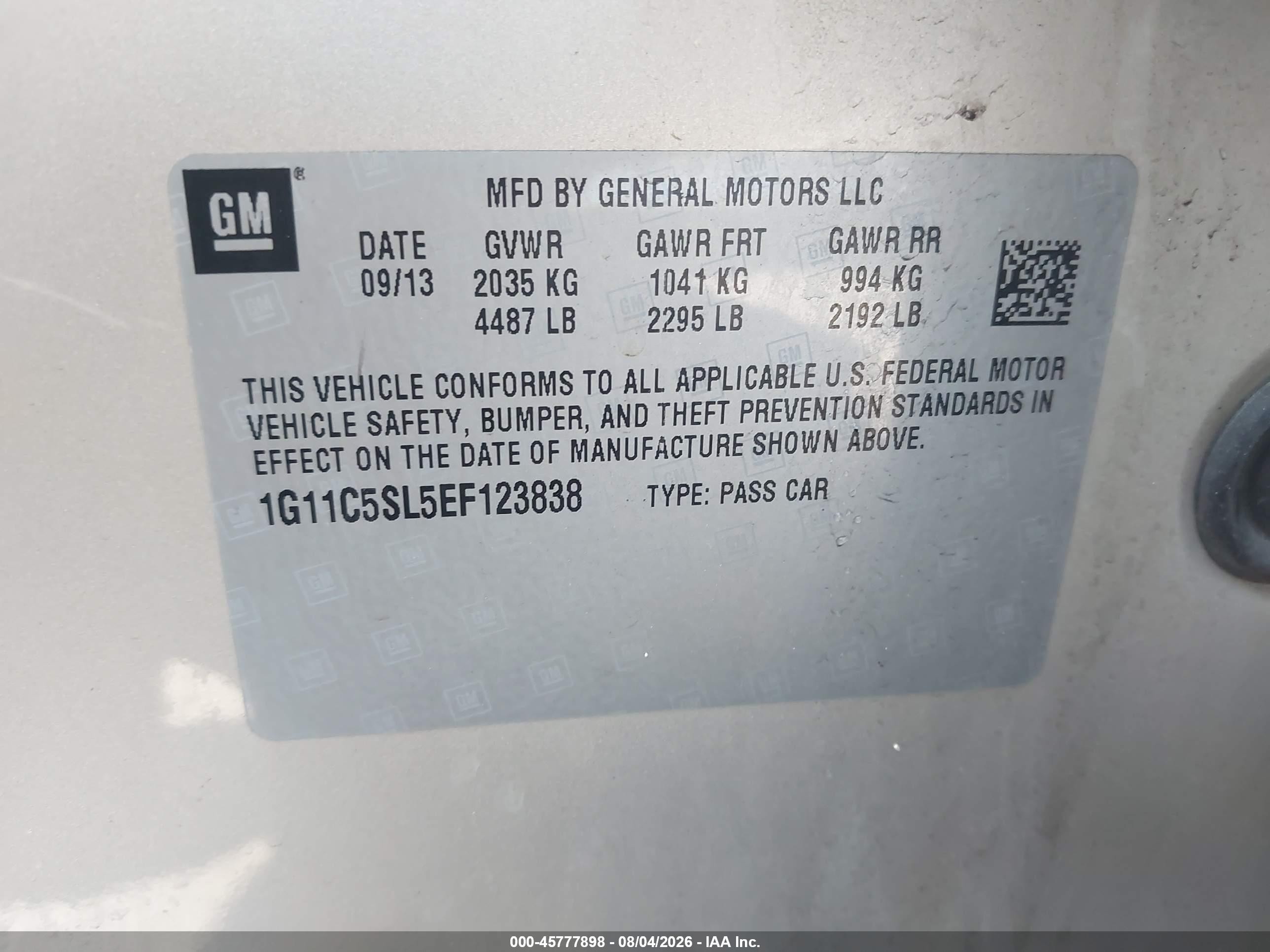 2014 Chevrolet Malibu 1lt Champagne vin: 1G11C5SL5EF123838