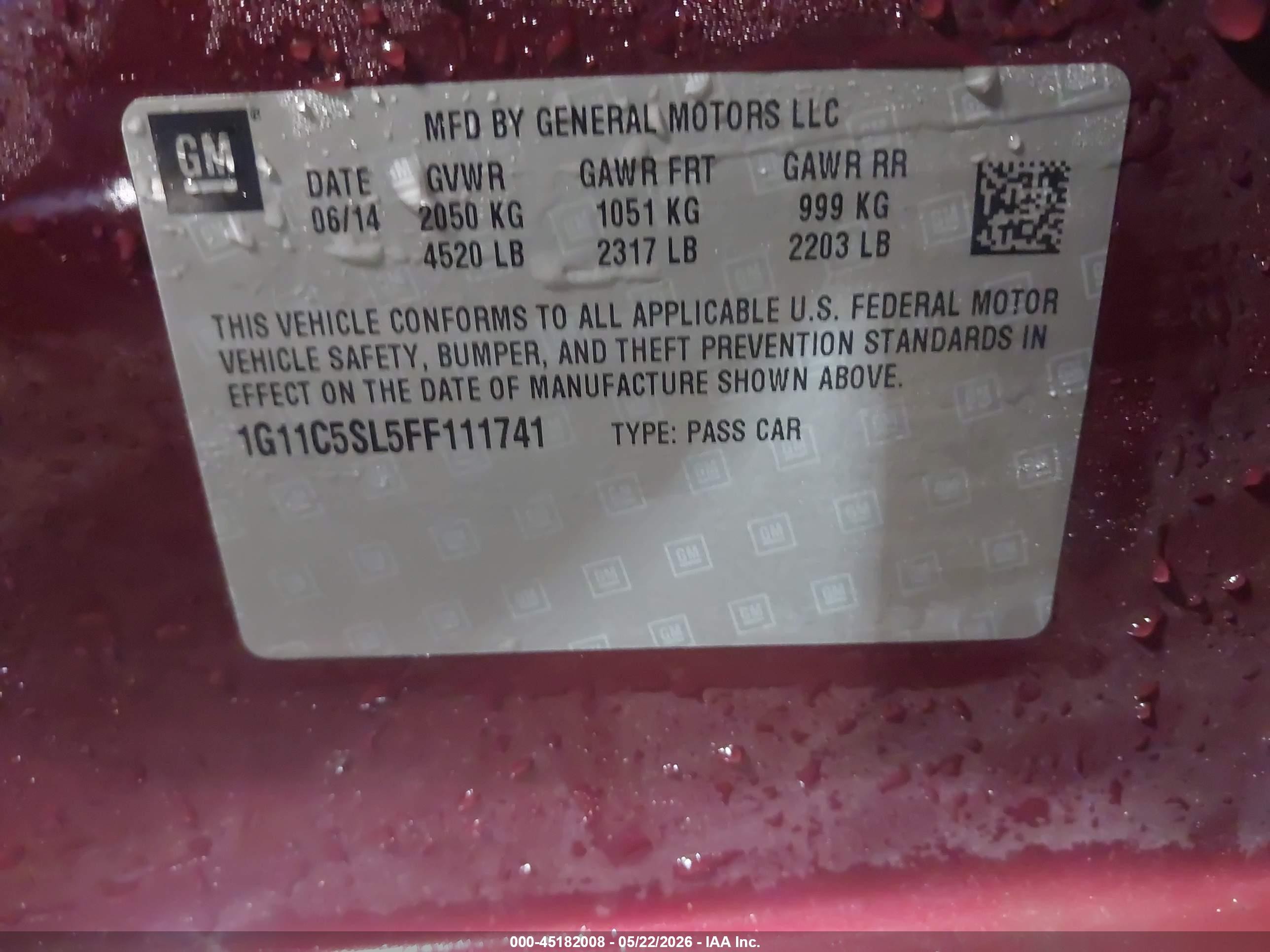 2015 Chevrolet Malibu 1lt Burgundy vin: 1G11C5SL5FF111741