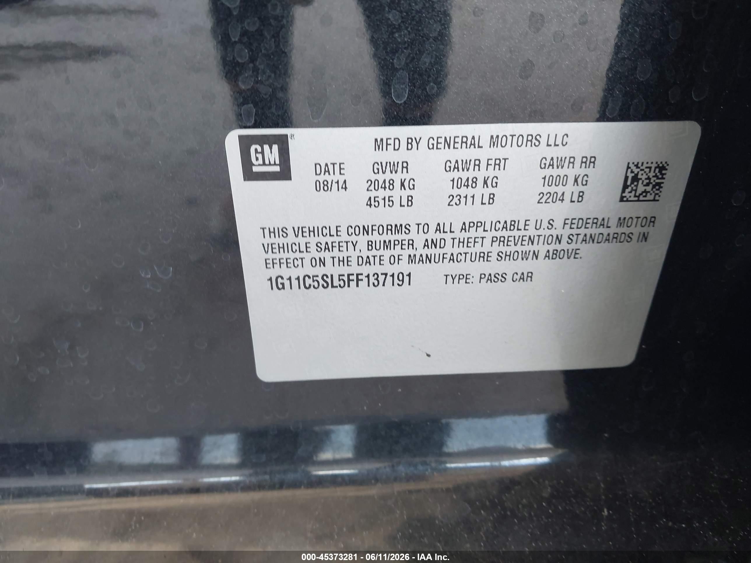 2015 Chevrolet Malibu 1lt Black vin: 1G11C5SL5FF137191