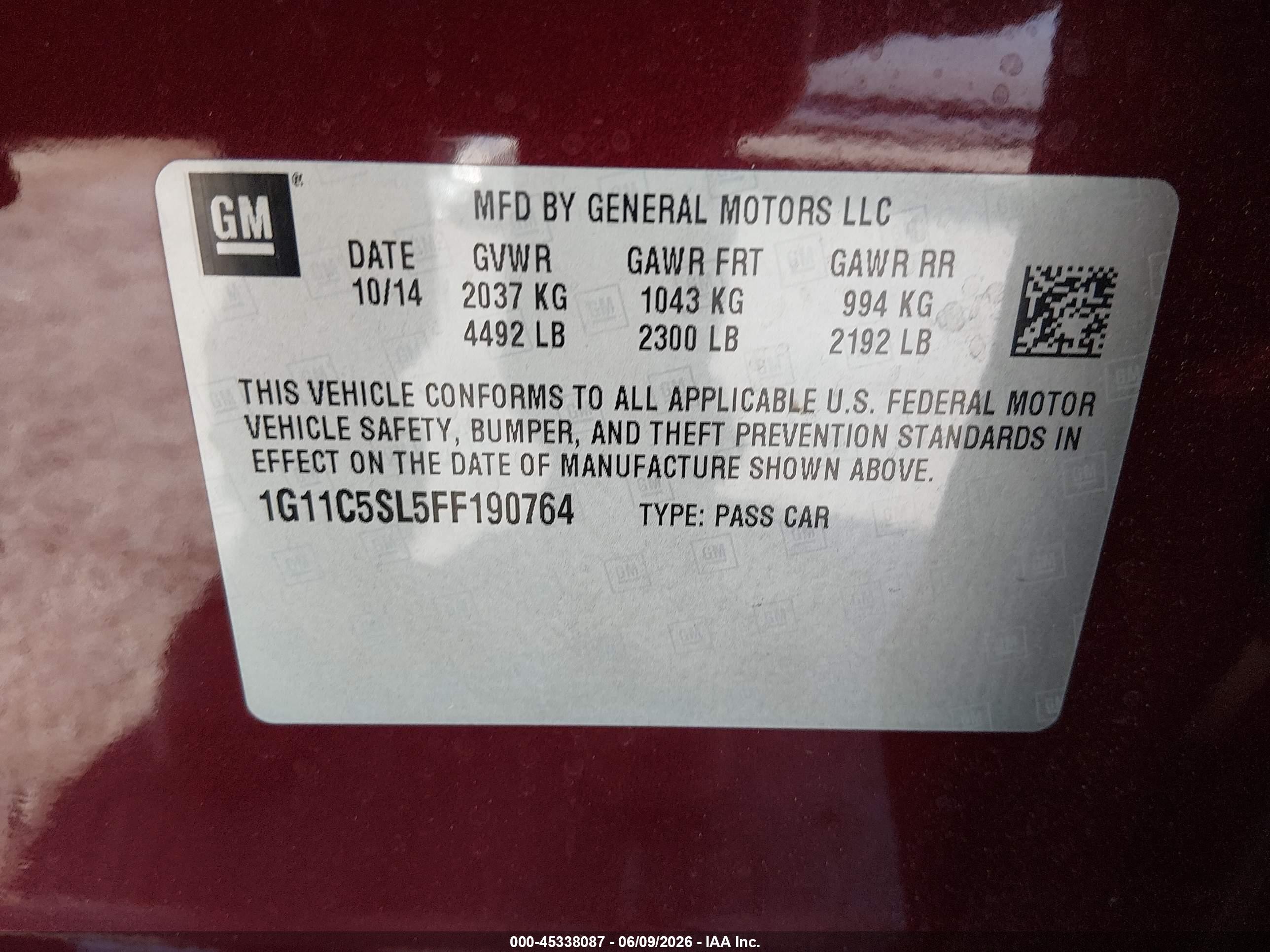 2015 Chevrolet Malibu 1lt Burgundy vin: 1G11C5SL5FF190764