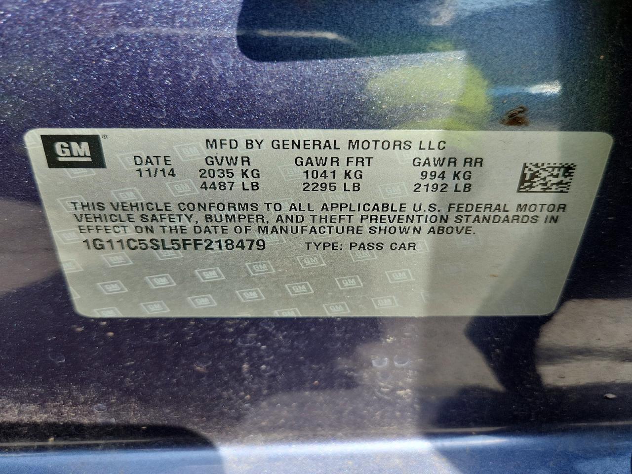 2015 Chevrolet Malibu 1lt Синий vin: 1G11C5SL5FF218479