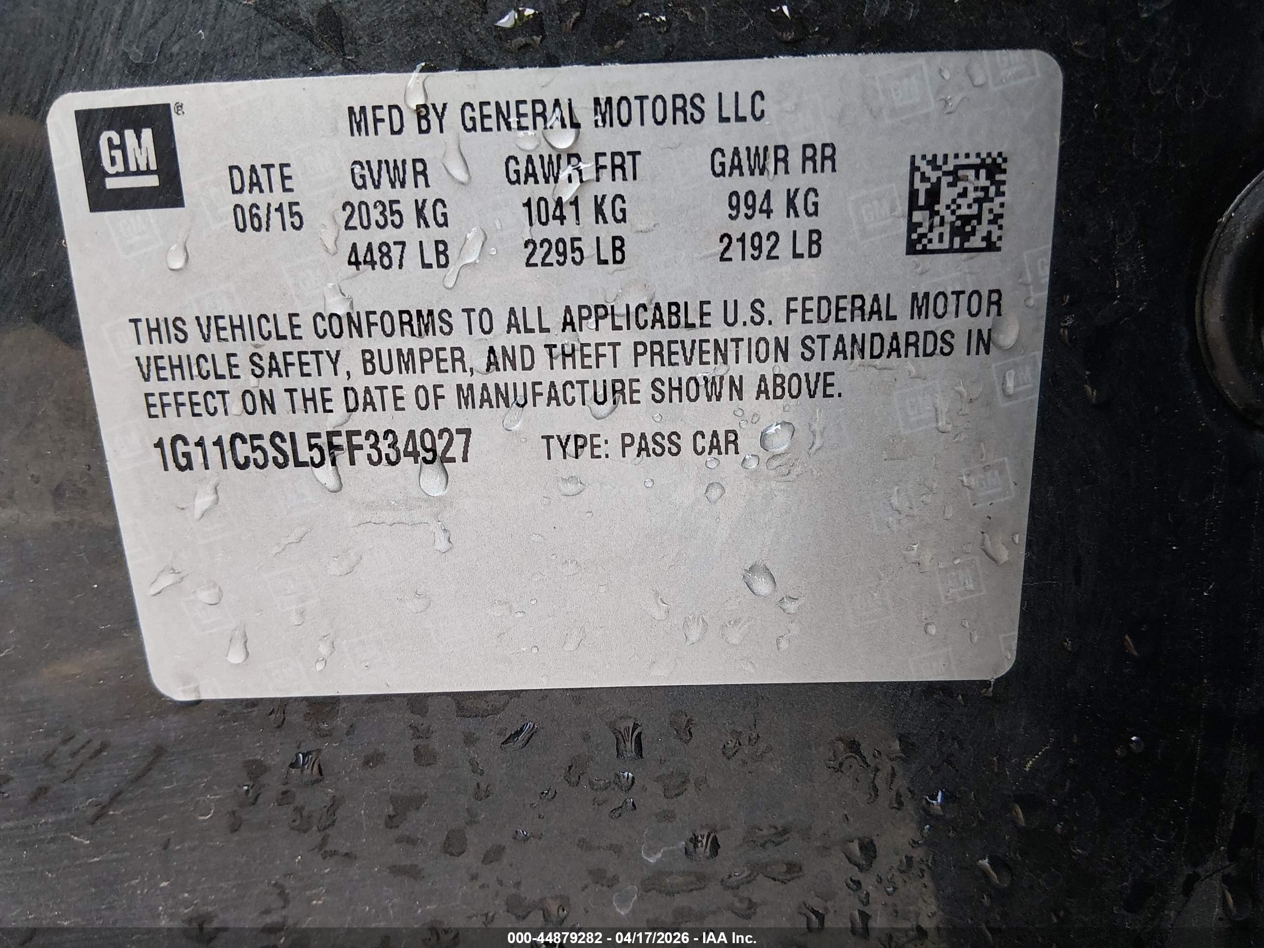2015 Chevrolet Malibu 1lt Gray vin: 1G11C5SL5FF334927