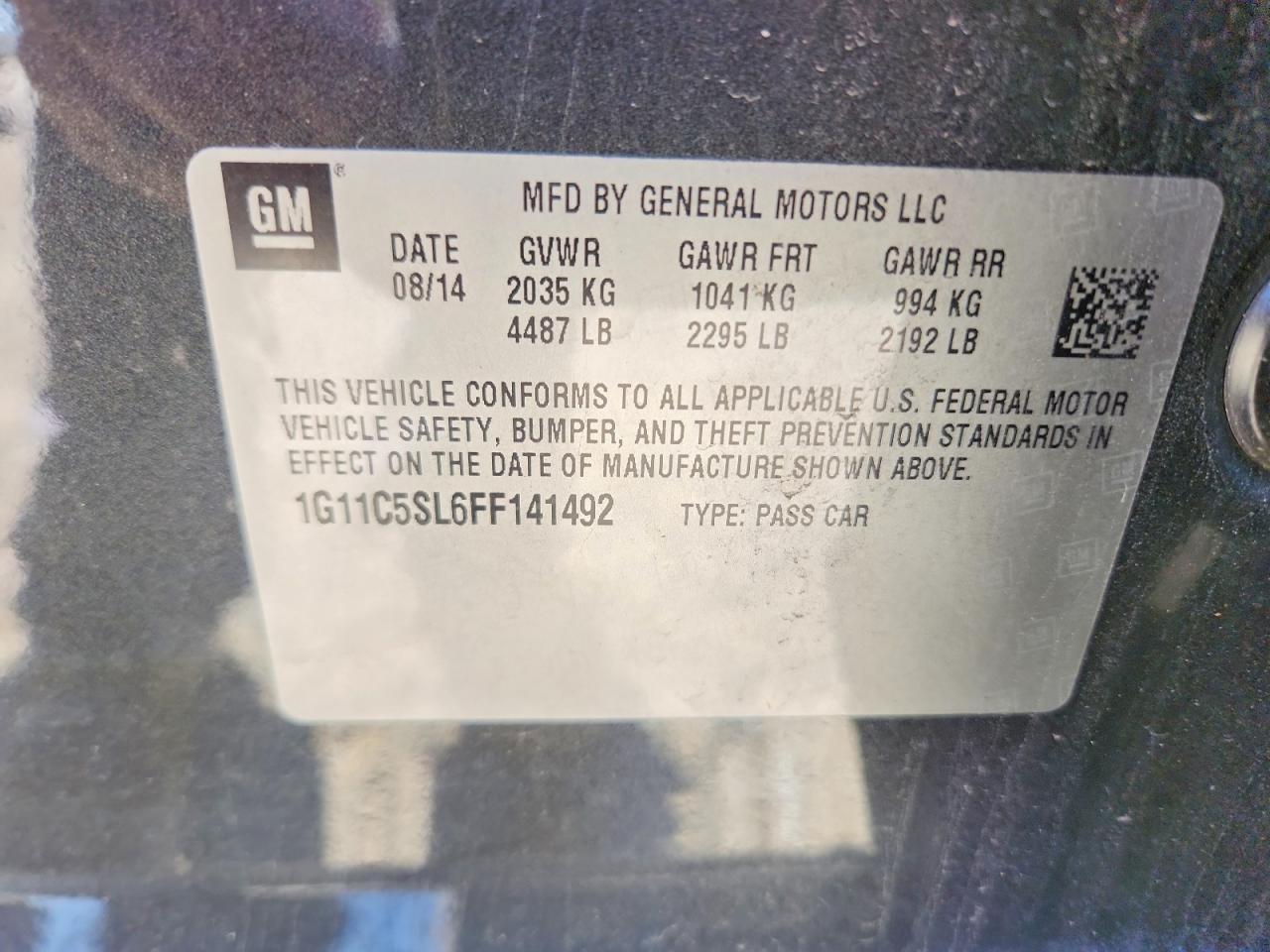 2015 Chevrolet Malibu 1lt Gray vin: 1G11C5SL6FF141492