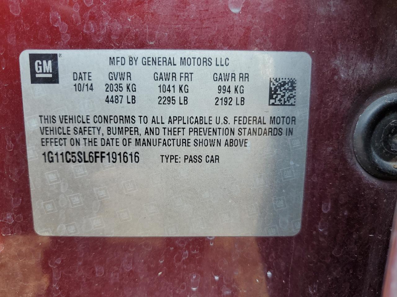 2015 Chevrolet Malibu 1lt Maroon vin: 1G11C5SL6FF191616