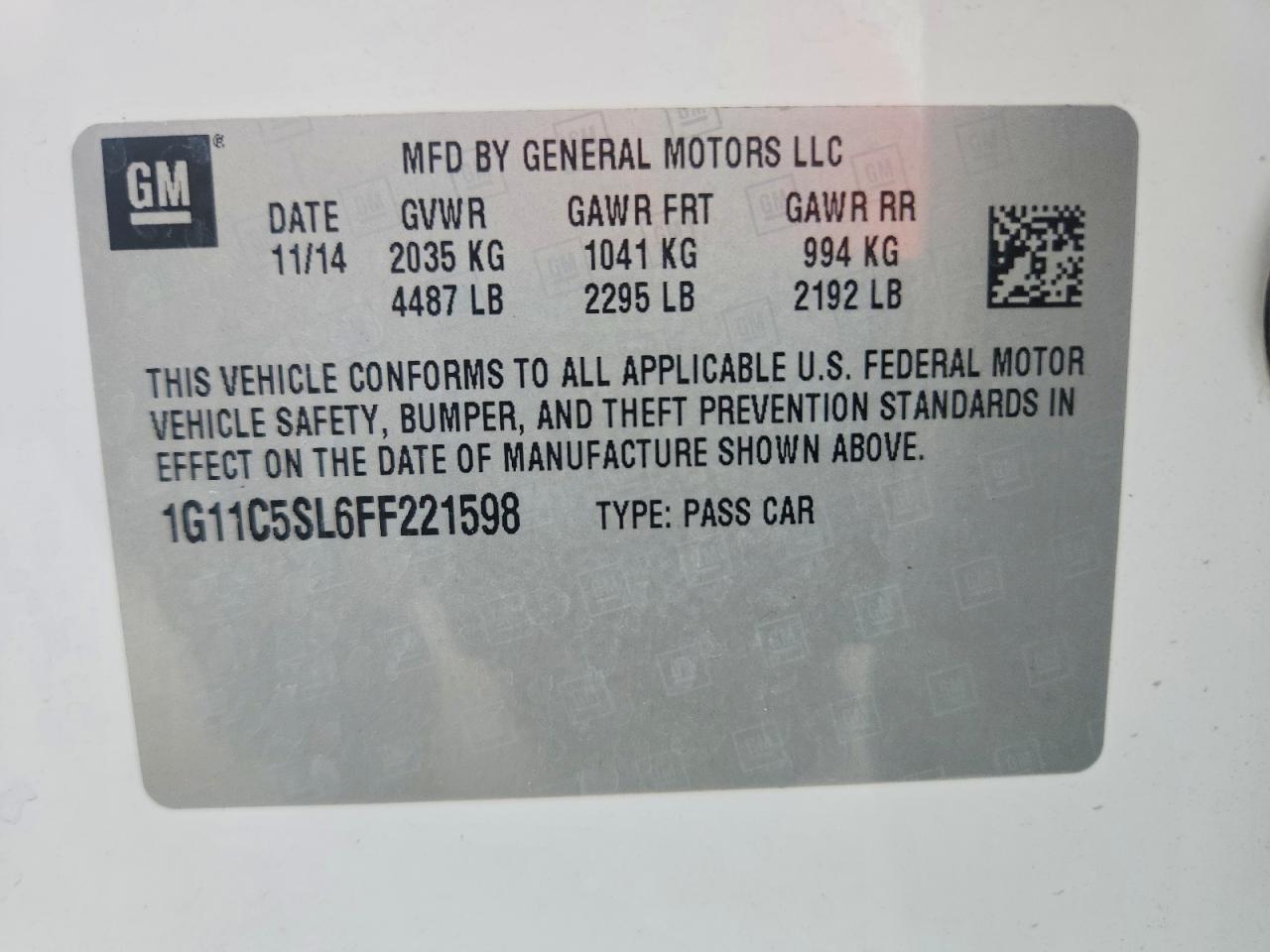 2015 Chevrolet Malibu 1lt White vin: 1G11C5SL6FF221598