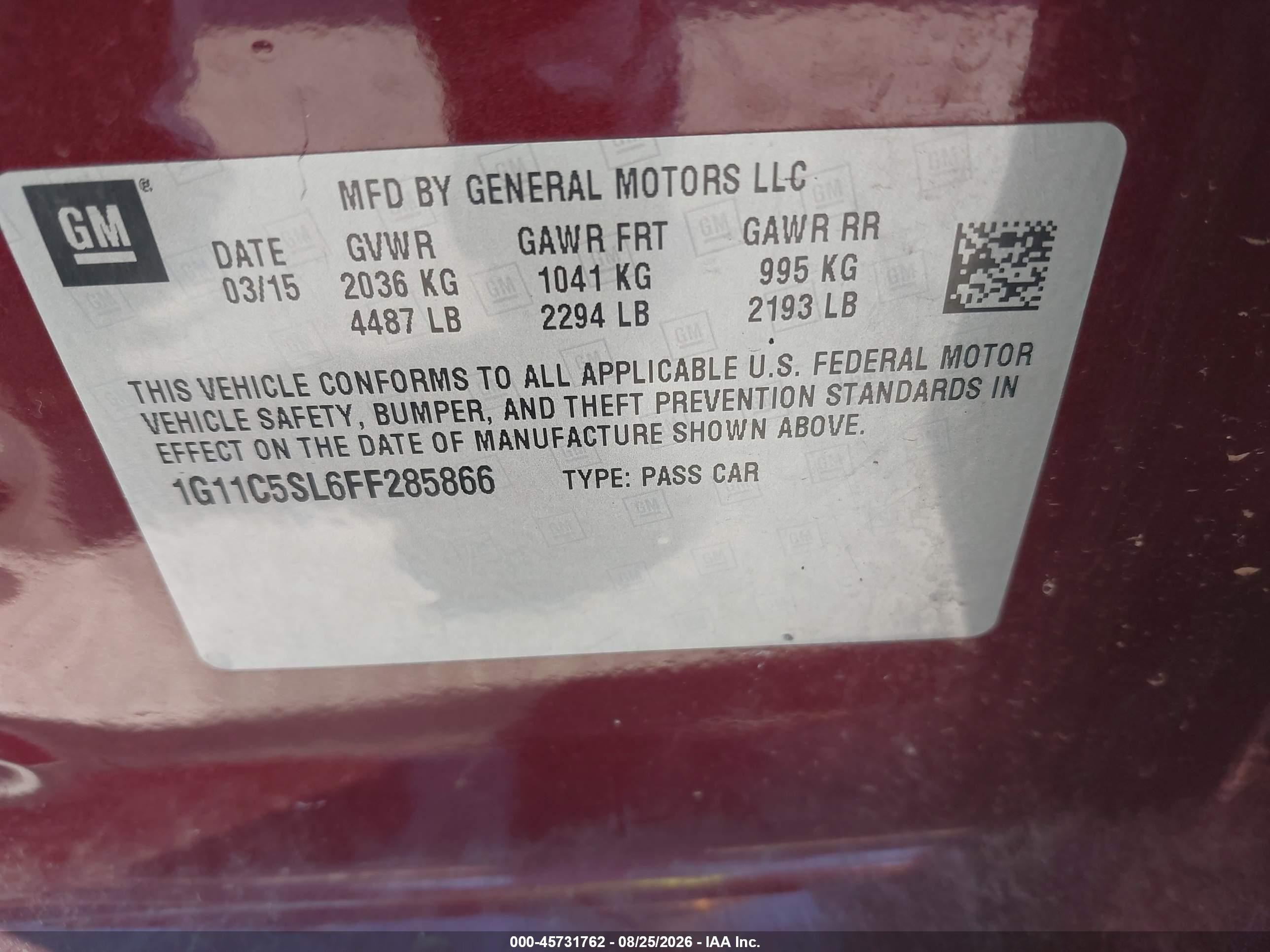 2015 Chevrolet Malibu 1lt Red vin: 1G11C5SL6FF285866