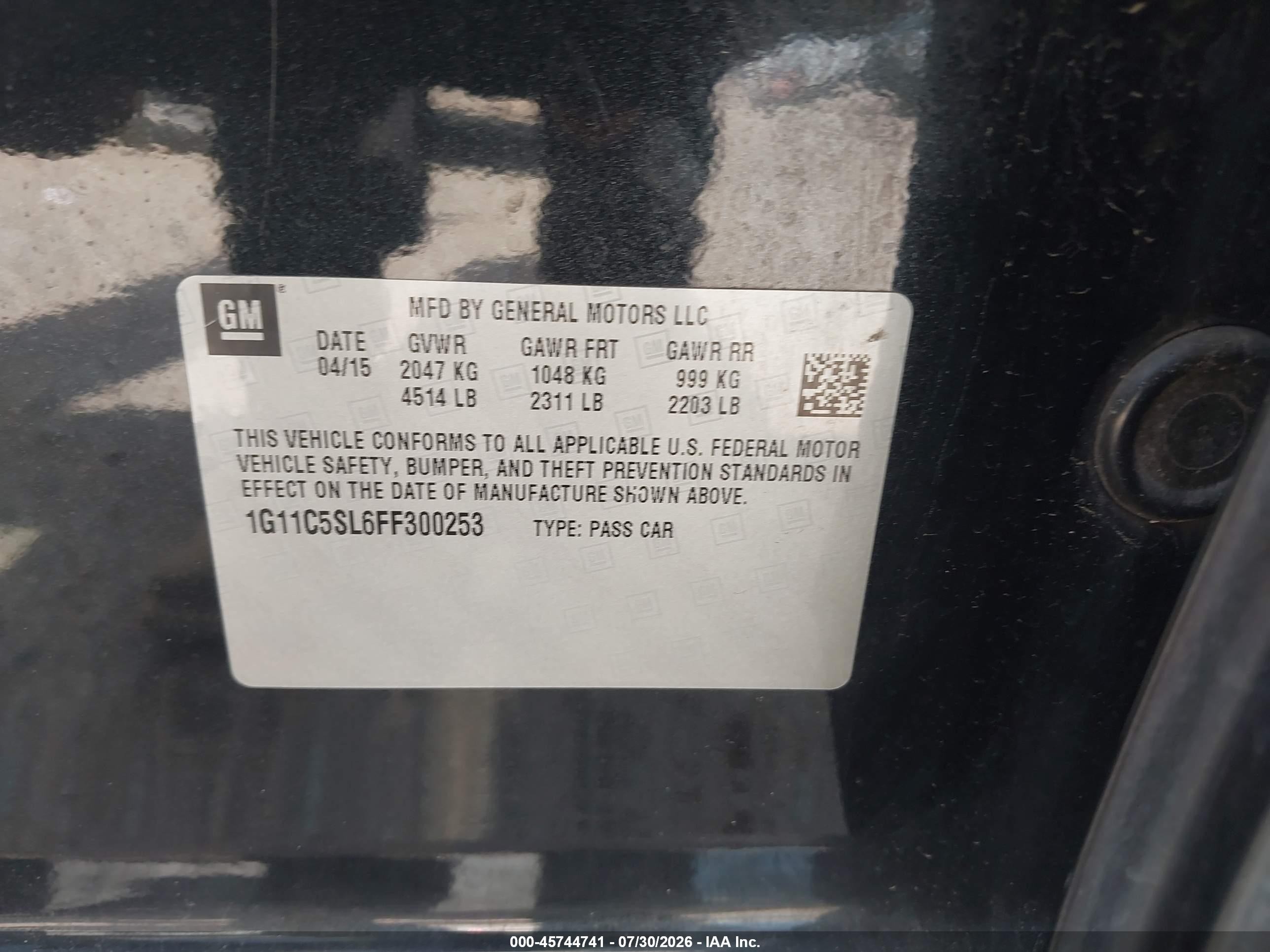 2015 Chevrolet Malibu 1lt Черный vin: 1G11C5SL6FF300253