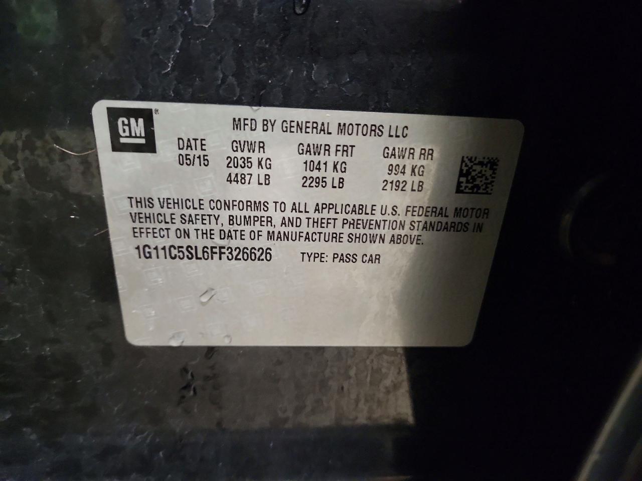 2015 Chevrolet Malibu 1lt Угольный vin: 1G11C5SL6FF326626