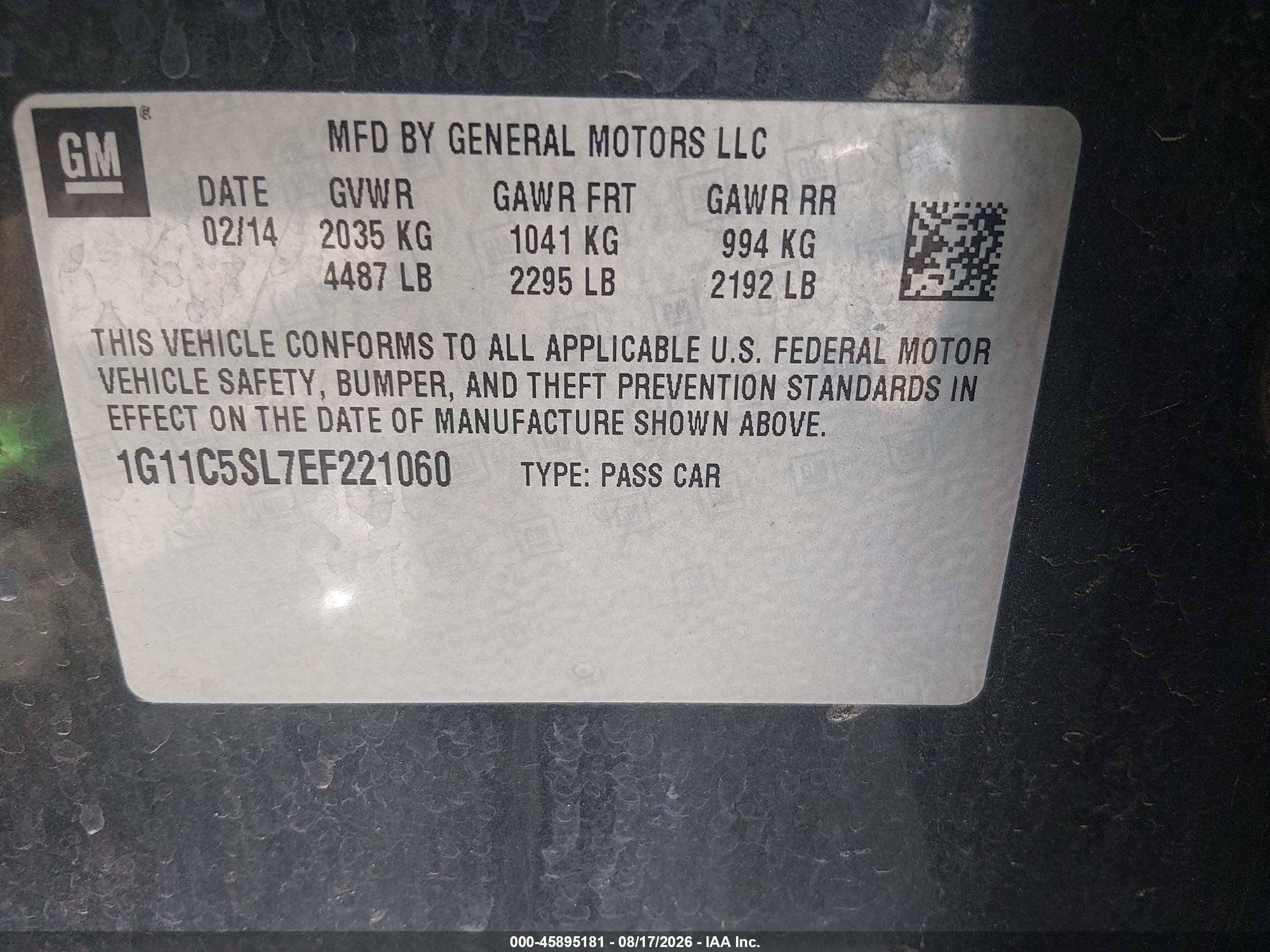 2014 Chevrolet Malibu 1lt Серый vin: 1G11C5SL7EF221060