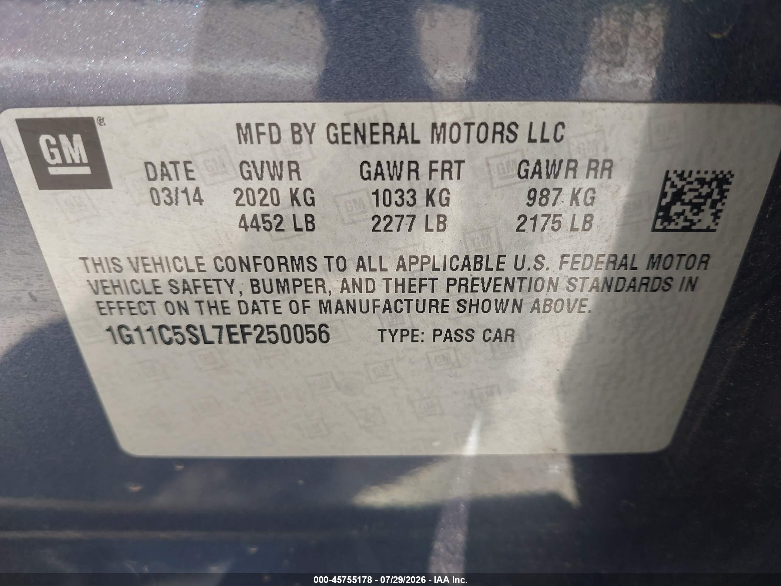 2014 Chevrolet Malibu 1lt Blue vin: 1G11C5SL7EF250056