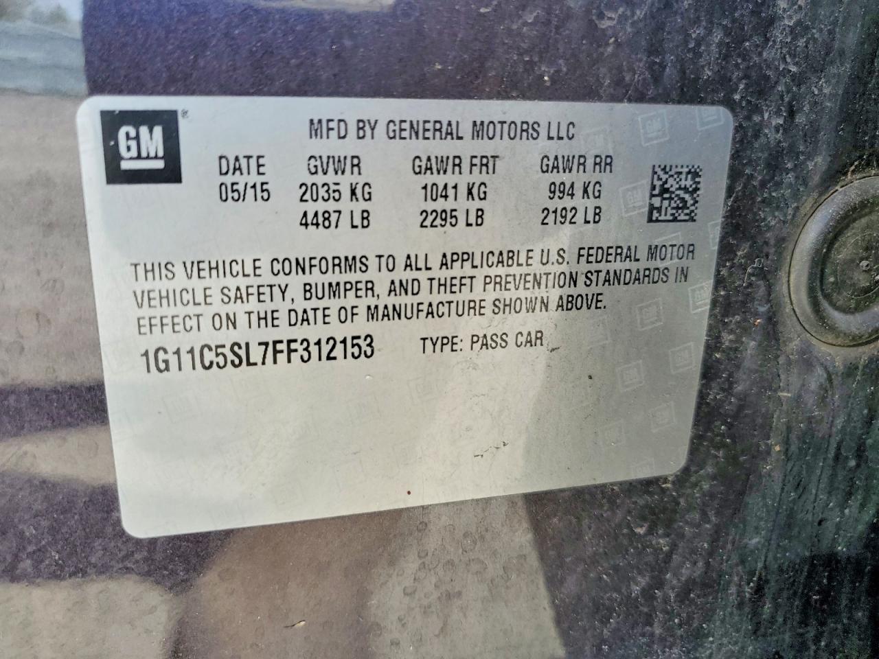 2015 Chevrolet Malibu 1lt Фиолетовый vin: 1G11C5SL7FF312153