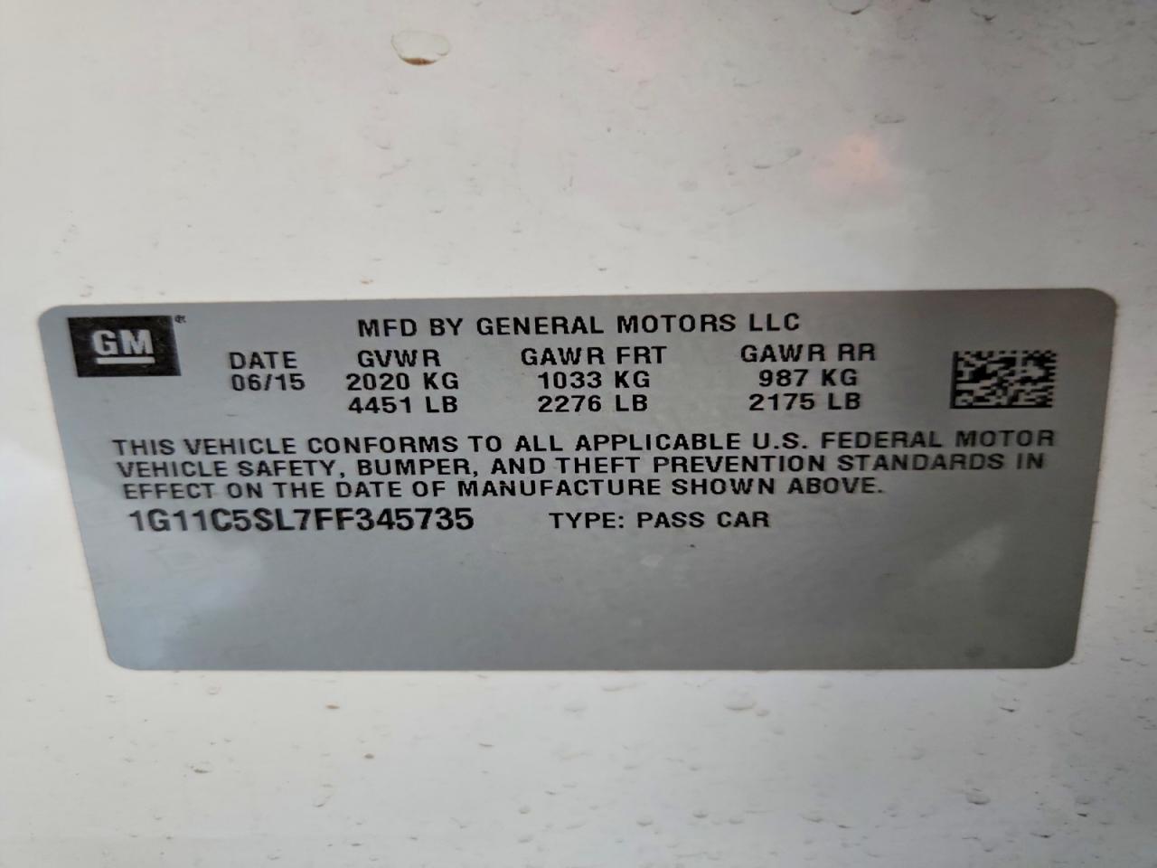 2015 Chevrolet Malibu 1lt White vin: 1G11C5SL7FF345735