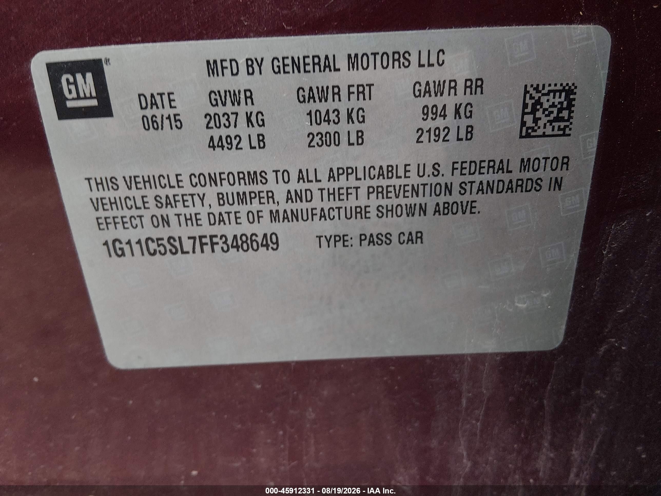 2015 Chevrolet Malibu 1lt Burgundy vin: 1G11C5SL7FF348649