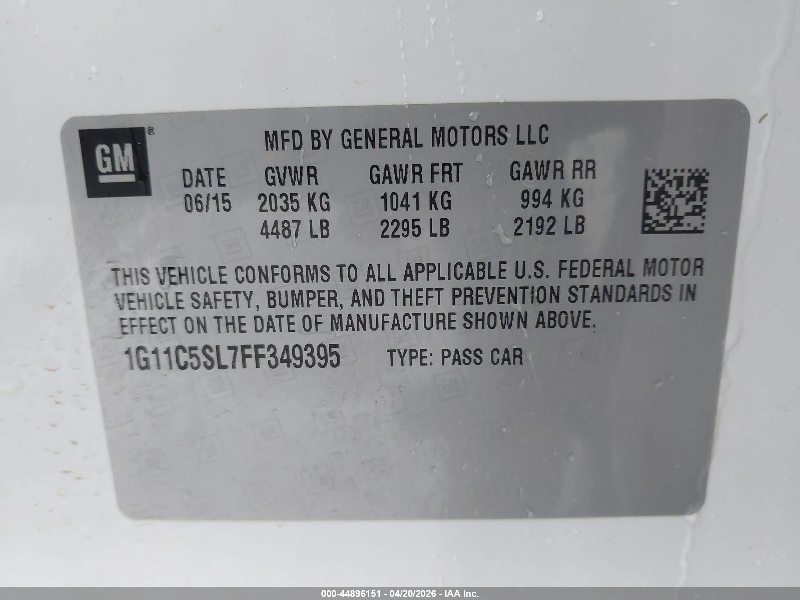 2015 Chevrolet Malibu 1lt White vin: 1G11C5SL7FF349395