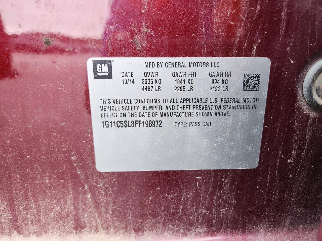2015 Chevrolet Malibu 1lt Maroon vin: 1G11C5SL8FF198972