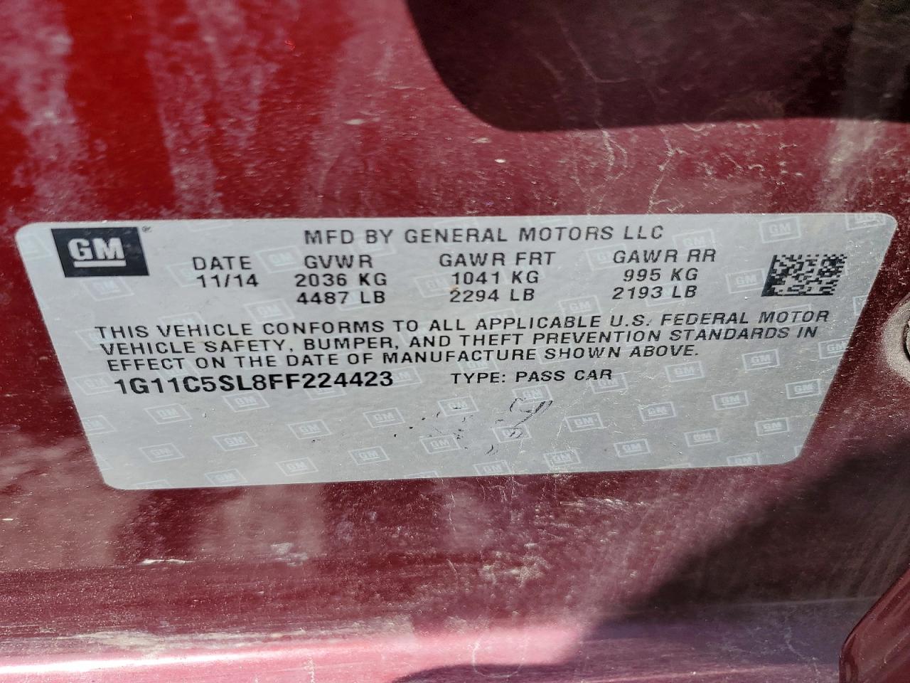 2015 Chevrolet Malibu 1lt Burgundy vin: 1G11C5SL8FF224423
