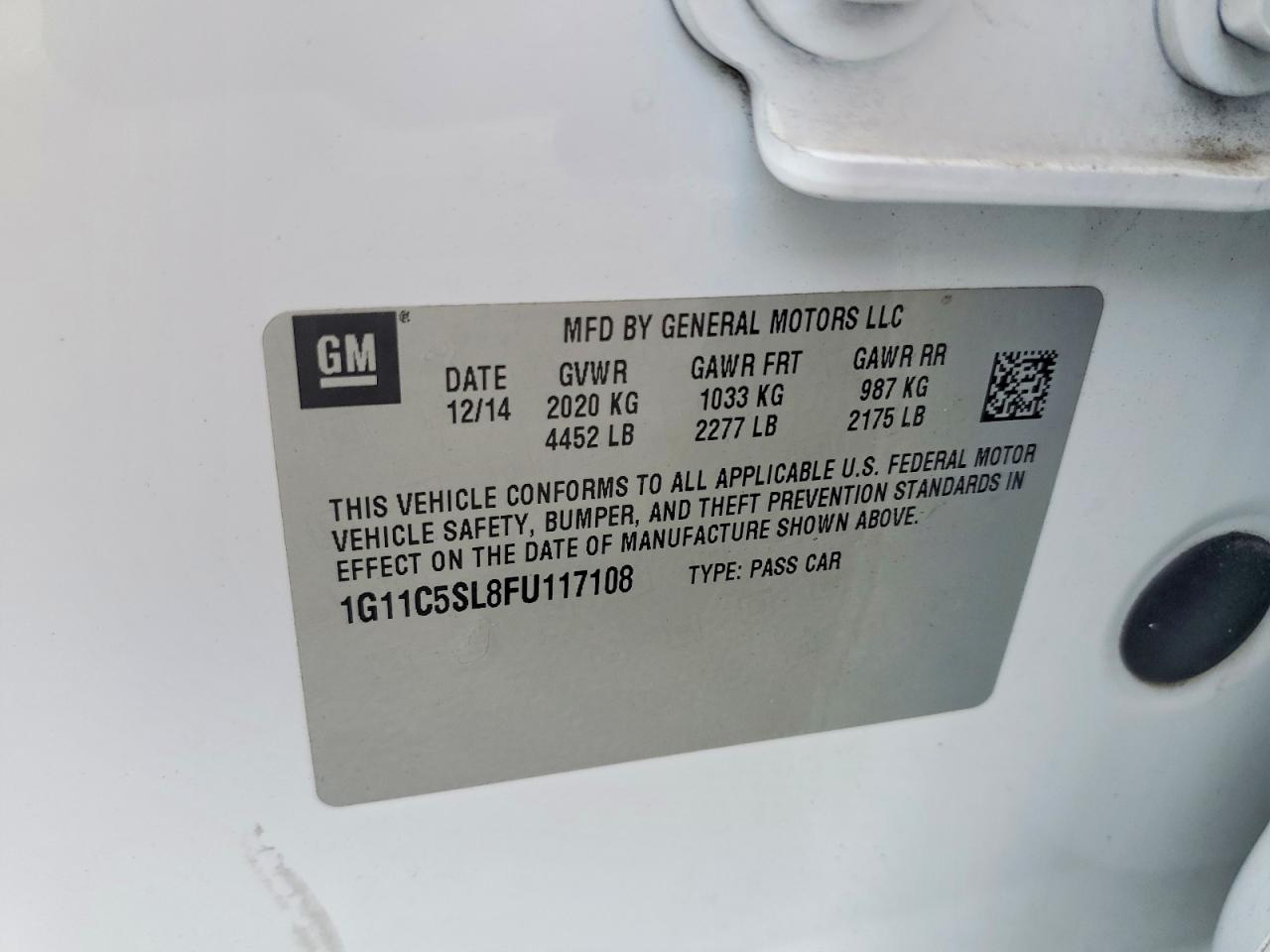 2015 Chevrolet Malibu 1lt White vin: 1G11C5SL8FU117108