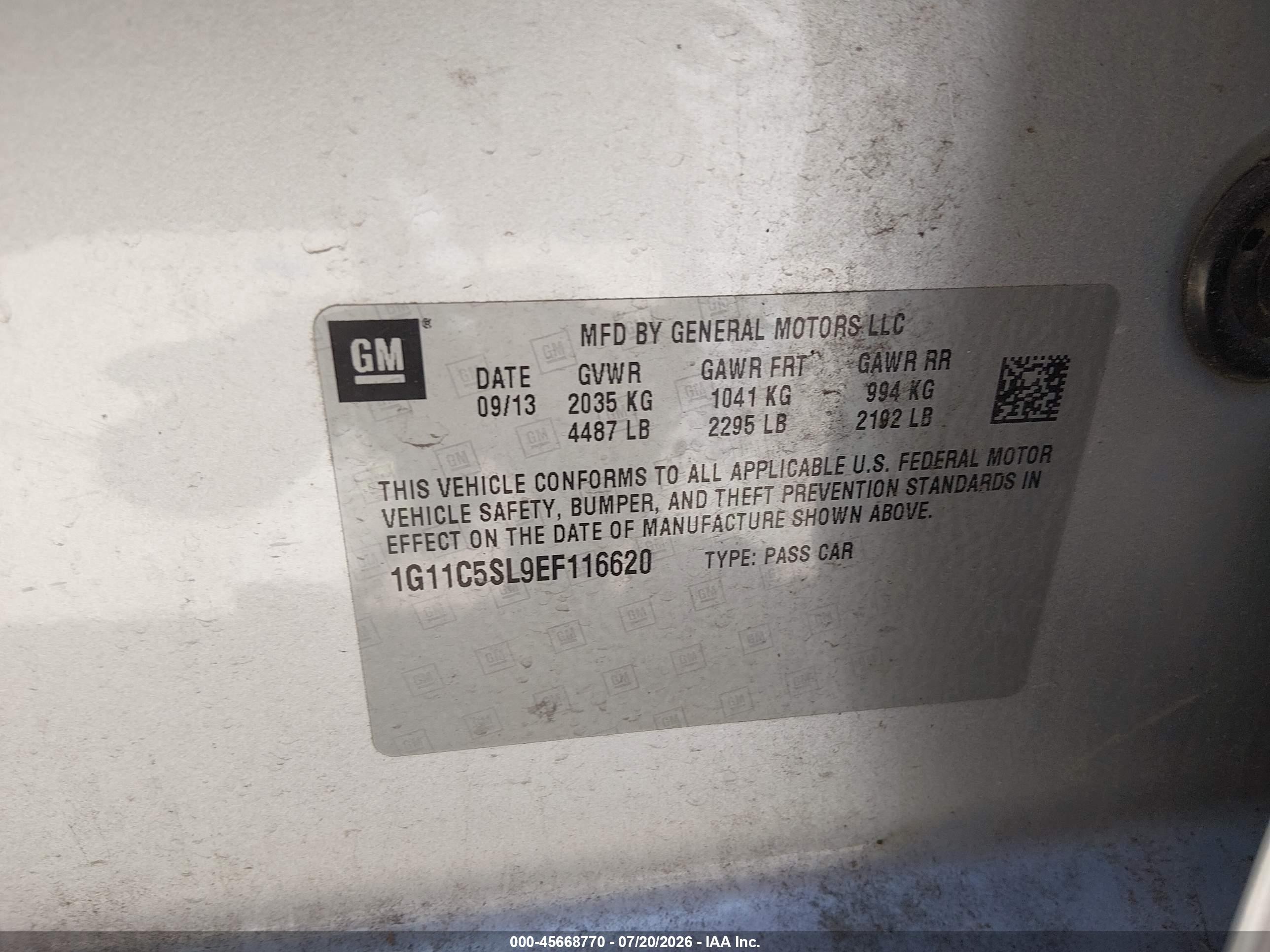 2014 Chevrolet Malibu 1lt Серый vin: 1G11C5SL9EF116620