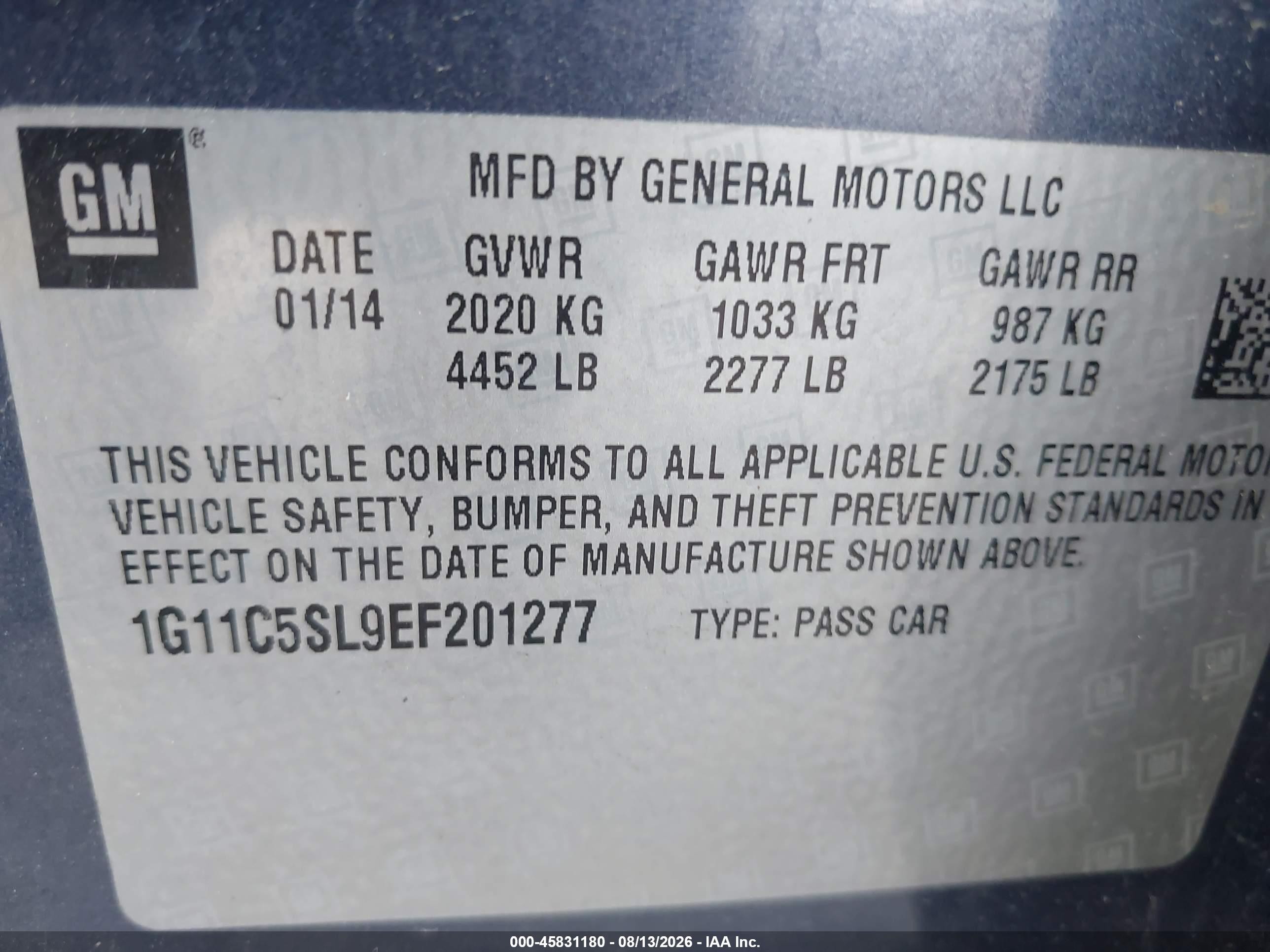 2014 Chevrolet Malibu 1lt Blue vin: 1G11C5SL9EF201277
