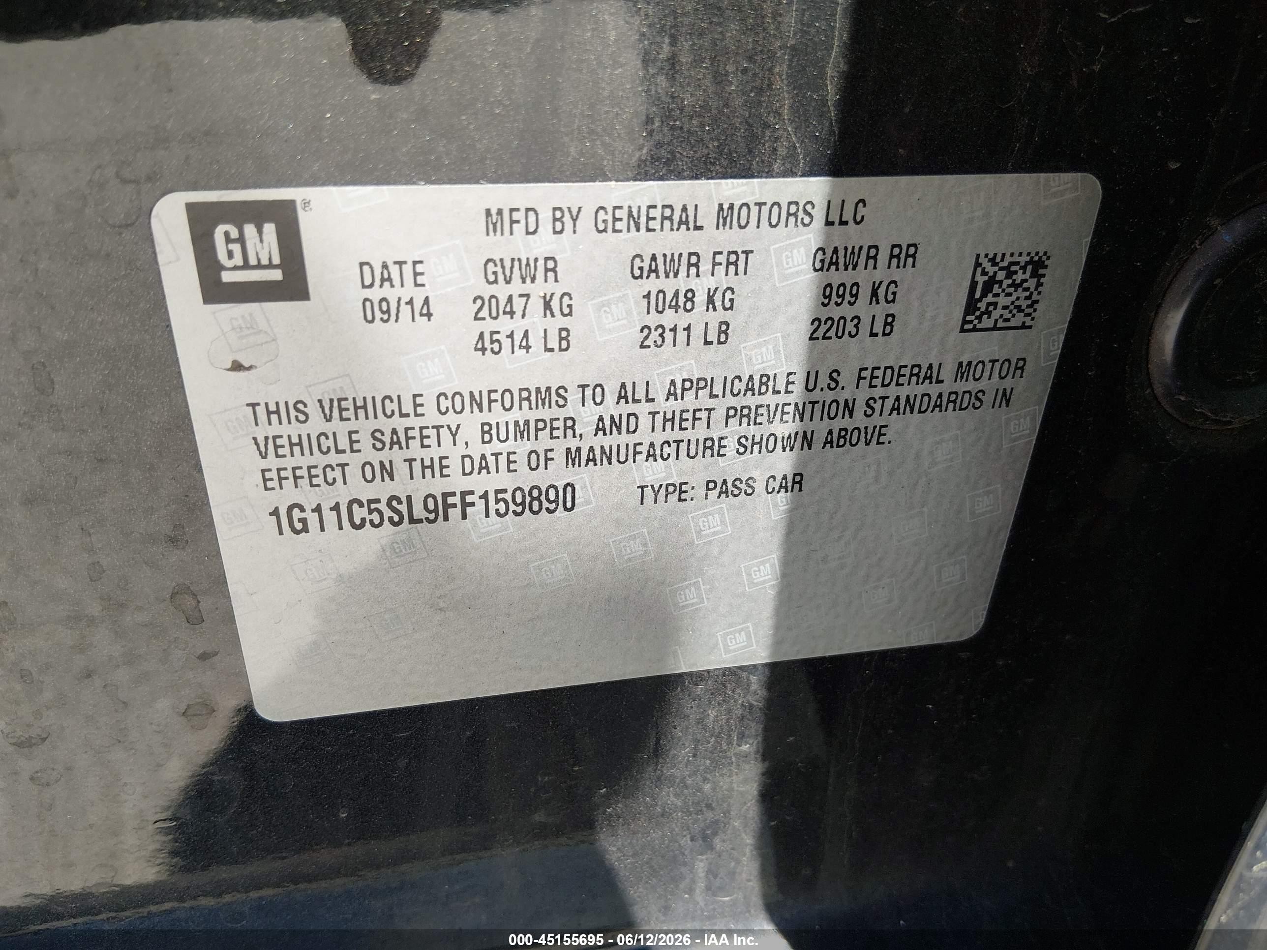 2015 Chevrolet Malibu 1lt Black vin: 1G11C5SL9FF159890
