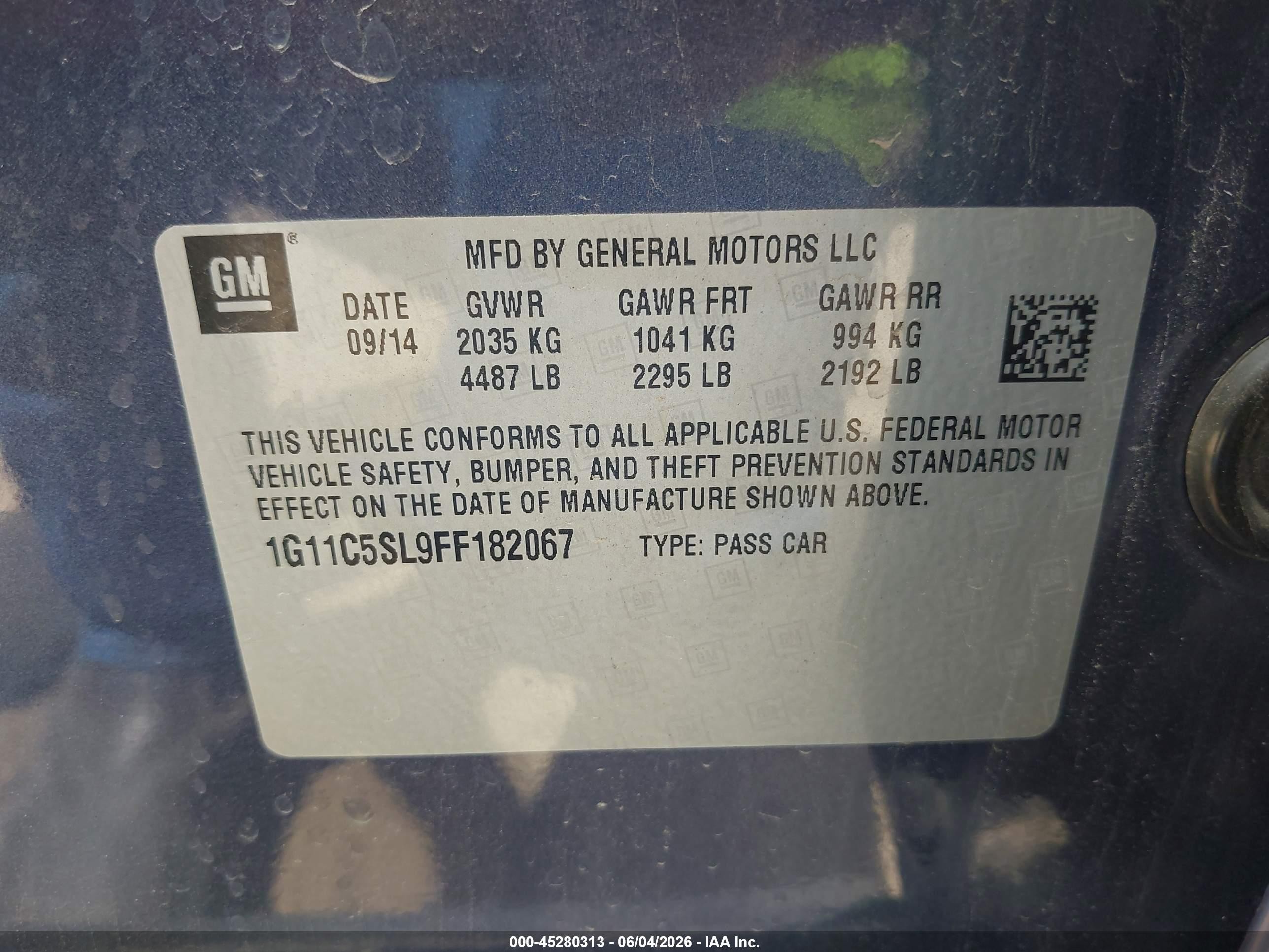 2015 Chevrolet Malibu 1lt Blue vin: 1G11C5SL9FF182067