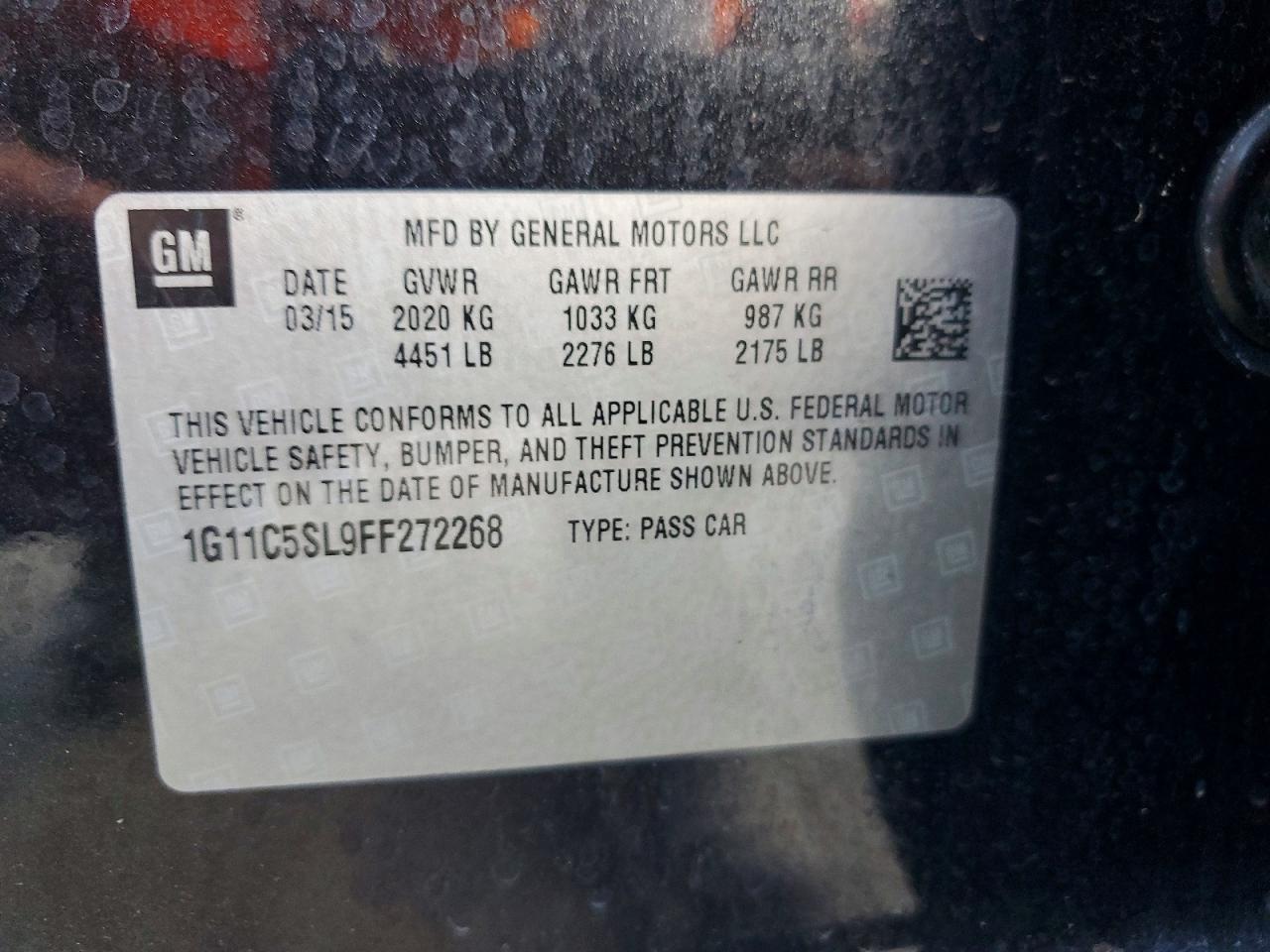 2015 Chevrolet Malibu 1lt Black vin: 1G11C5SL9FF272268