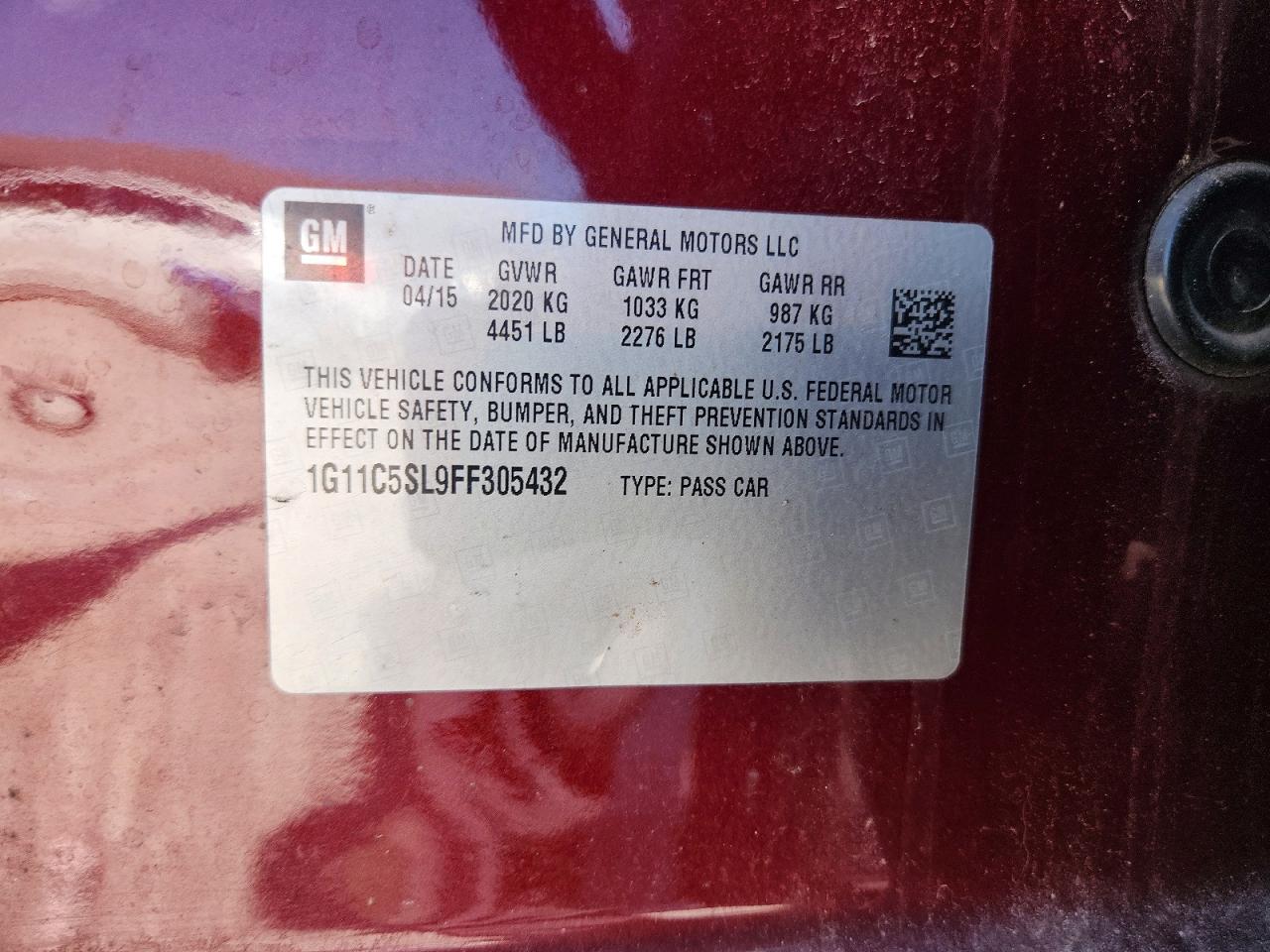 2015 Chevrolet Malibu 1lt Burgundy vin: 1G11C5SL9FF305432