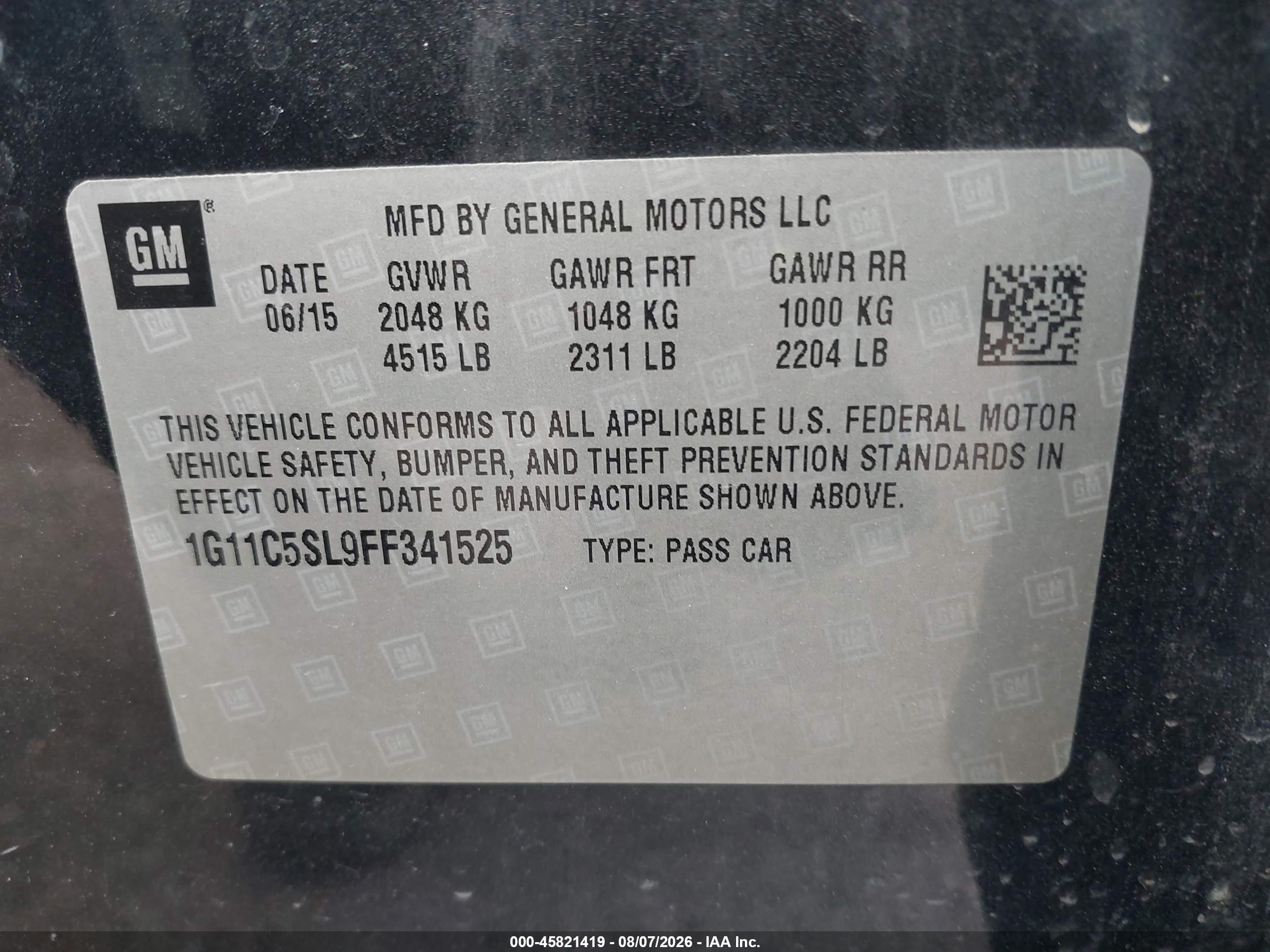 2015 Chevrolet Malibu 1lt Black vin: 1G11C5SL9FF341525
