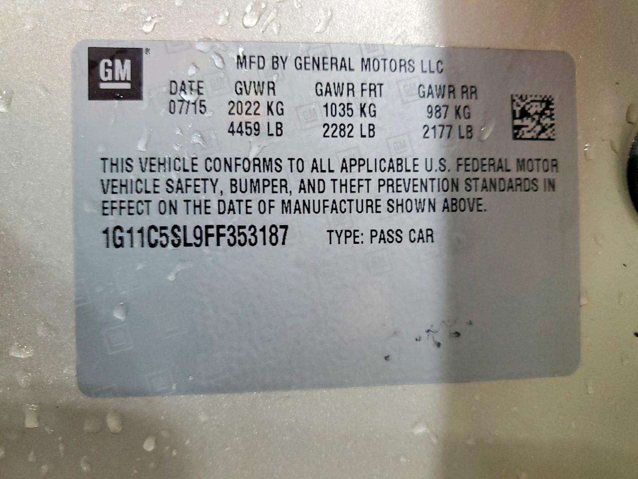 2015 Chevrolet Malibu 1lt Cream vin: 1G11C5SL9FF353187