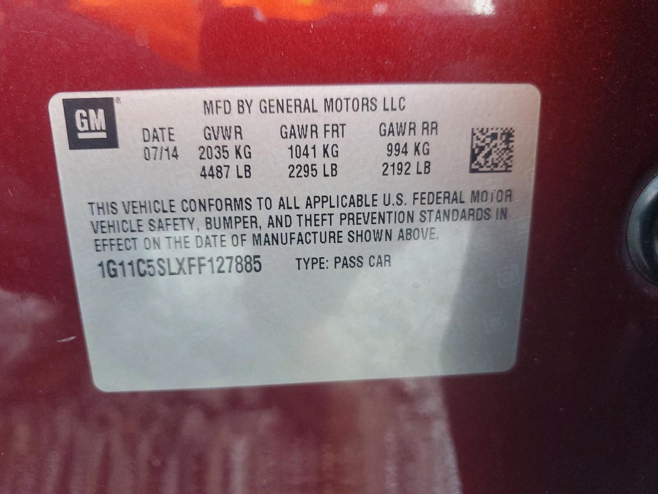 2015 Chevrolet Malibu 1lt Burgundy vin: 1G11C5SLXFF127885