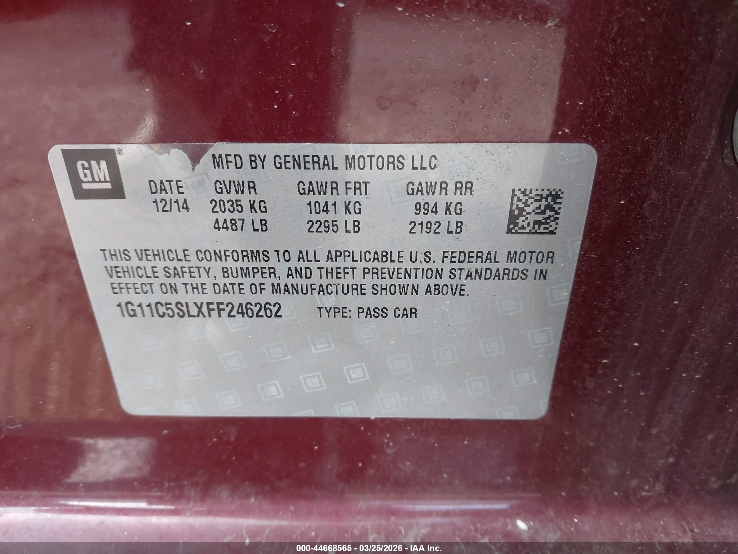 2015 Chevrolet Malibu 1lt Red vin: 1G11C5SLXFF246262