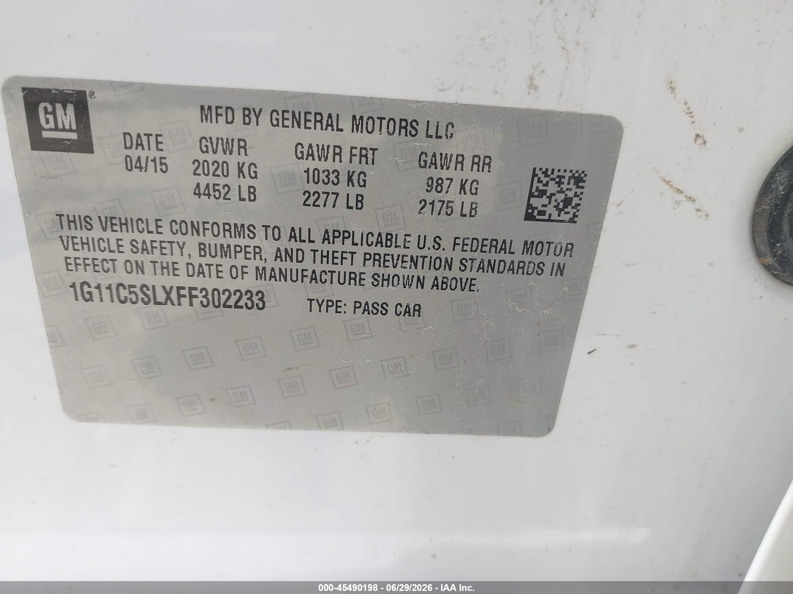 2015 Chevrolet Malibu 1lt White vin: 1G11C5SLXFF302233