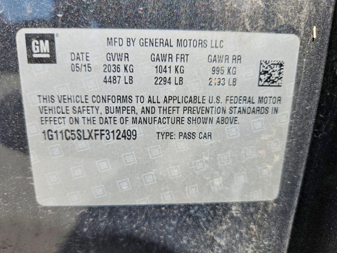 2015 Chevrolet Malibu 1lt Charcoal vin: 1G11C5SLXFF312499