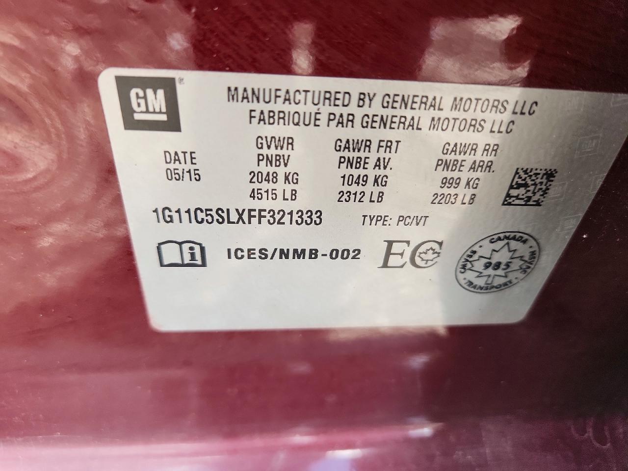 2015 Chevrolet Malibu 1lt Red vin: 1G11C5SLXFF321333