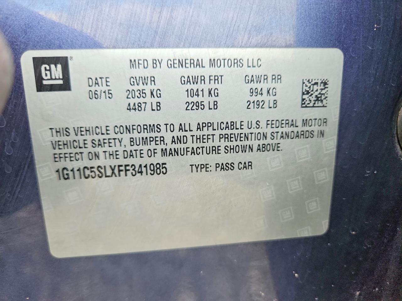 2015 Chevrolet Malibu 1lt Blue vin: 1G11C5SLXFF341985
