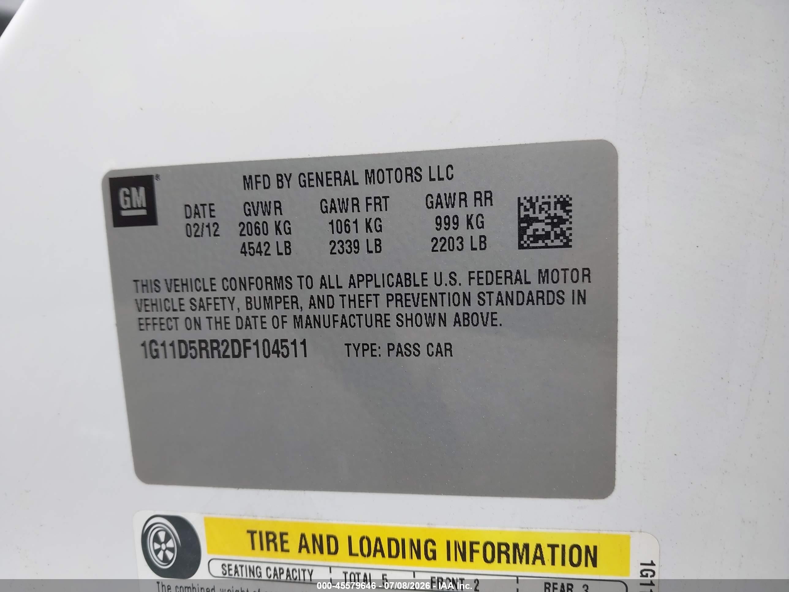2013 Chevrolet Malibu Eco White vin: 1G11D5RR2DF104511