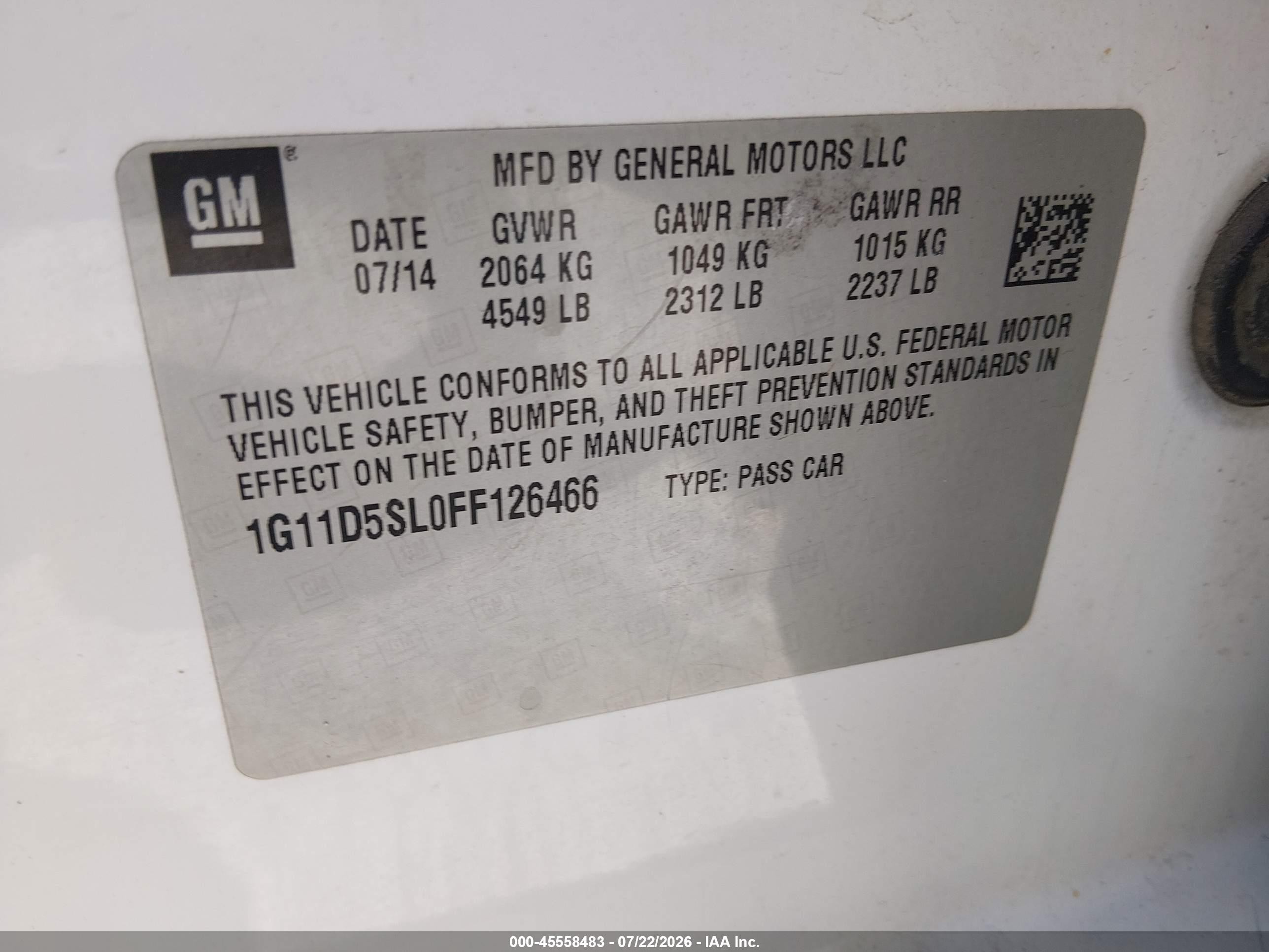 2015 Chevrolet Malibu 2lt Белый vin: 1G11D5SL0FF126466