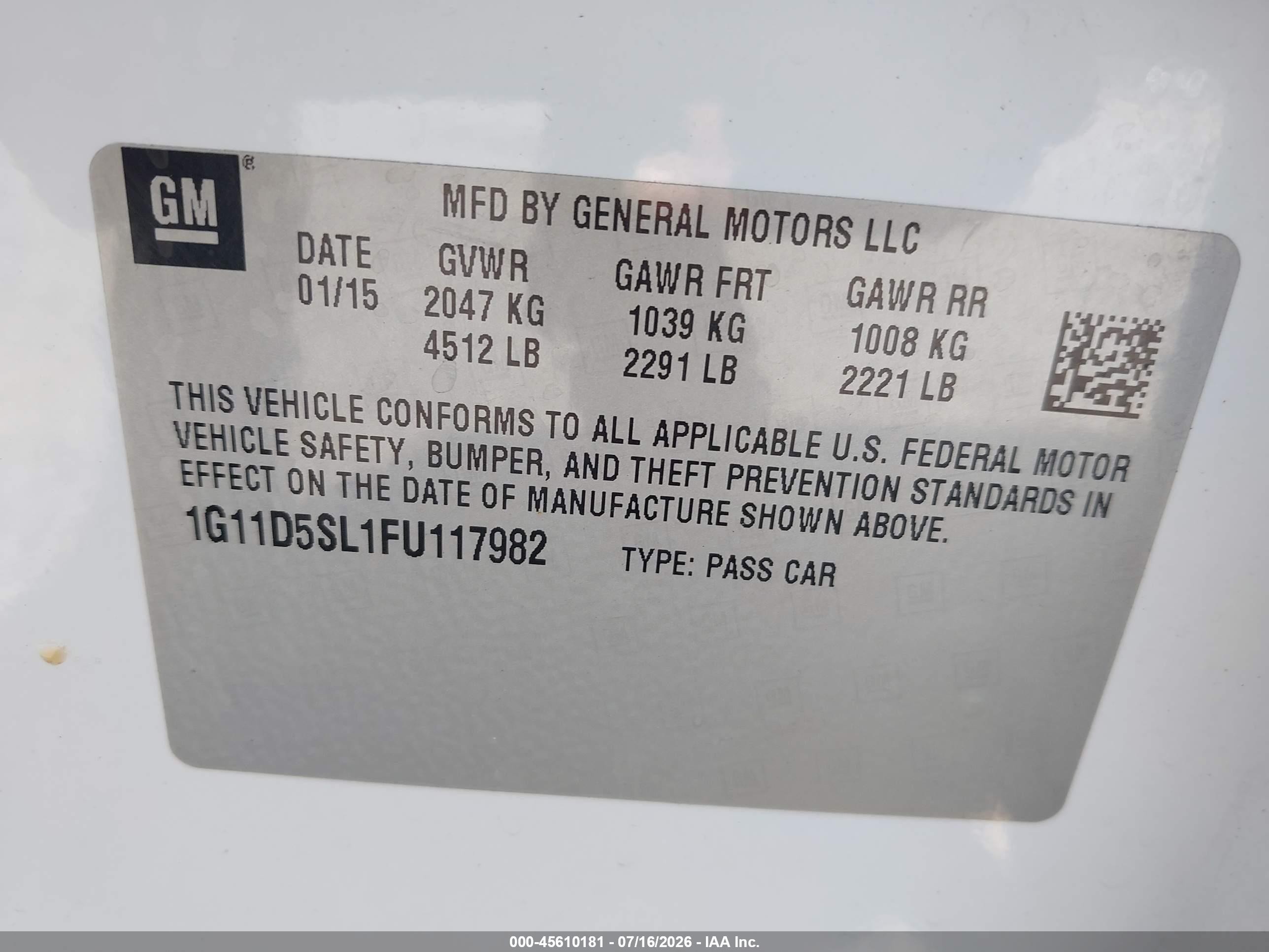 2015 Chevrolet Malibu 2lt White vin: 1G11D5SL1FU117982