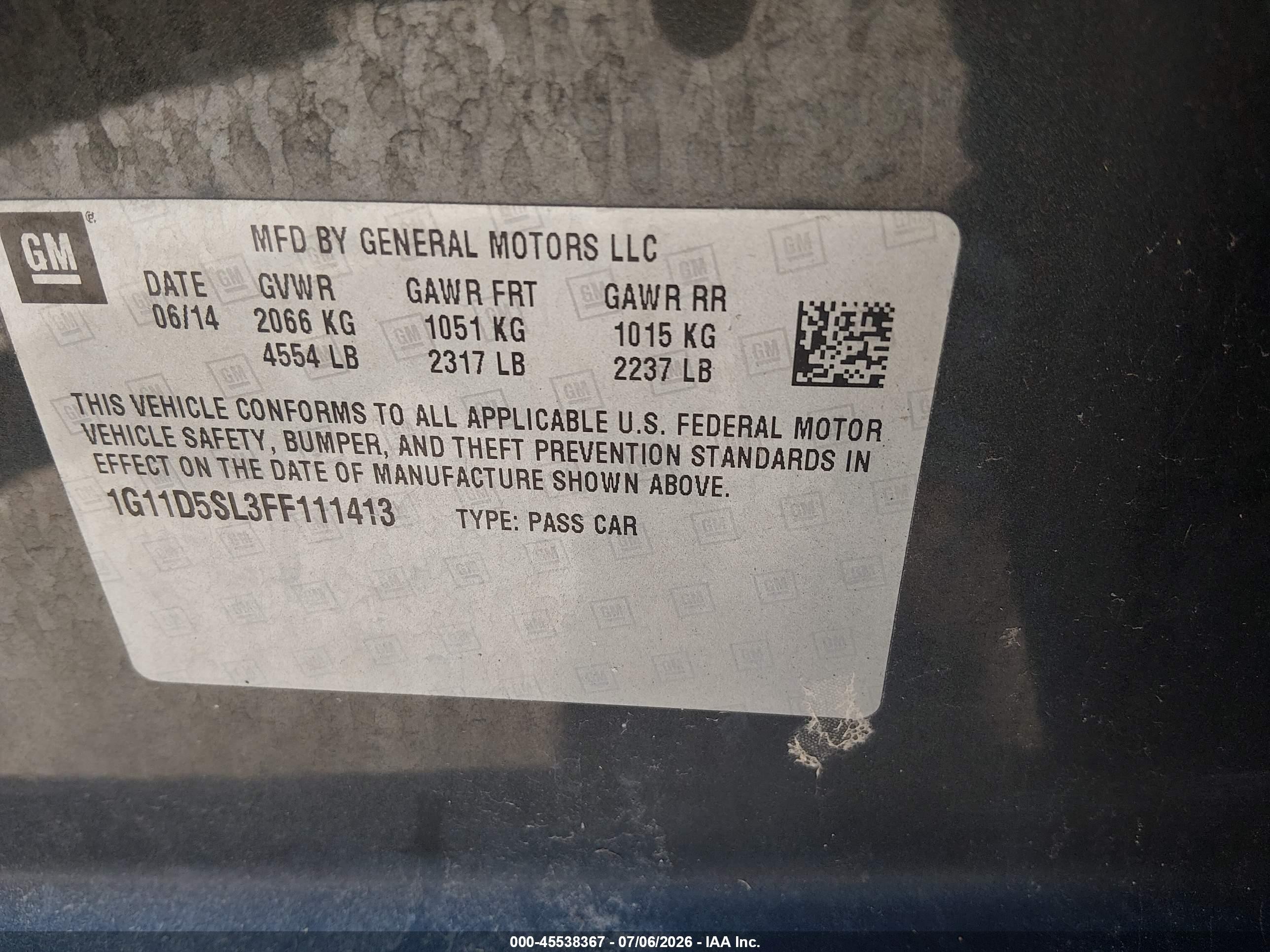 2015 Chevrolet Malibu 2lt Gray vin: 1G11D5SL3FF111413