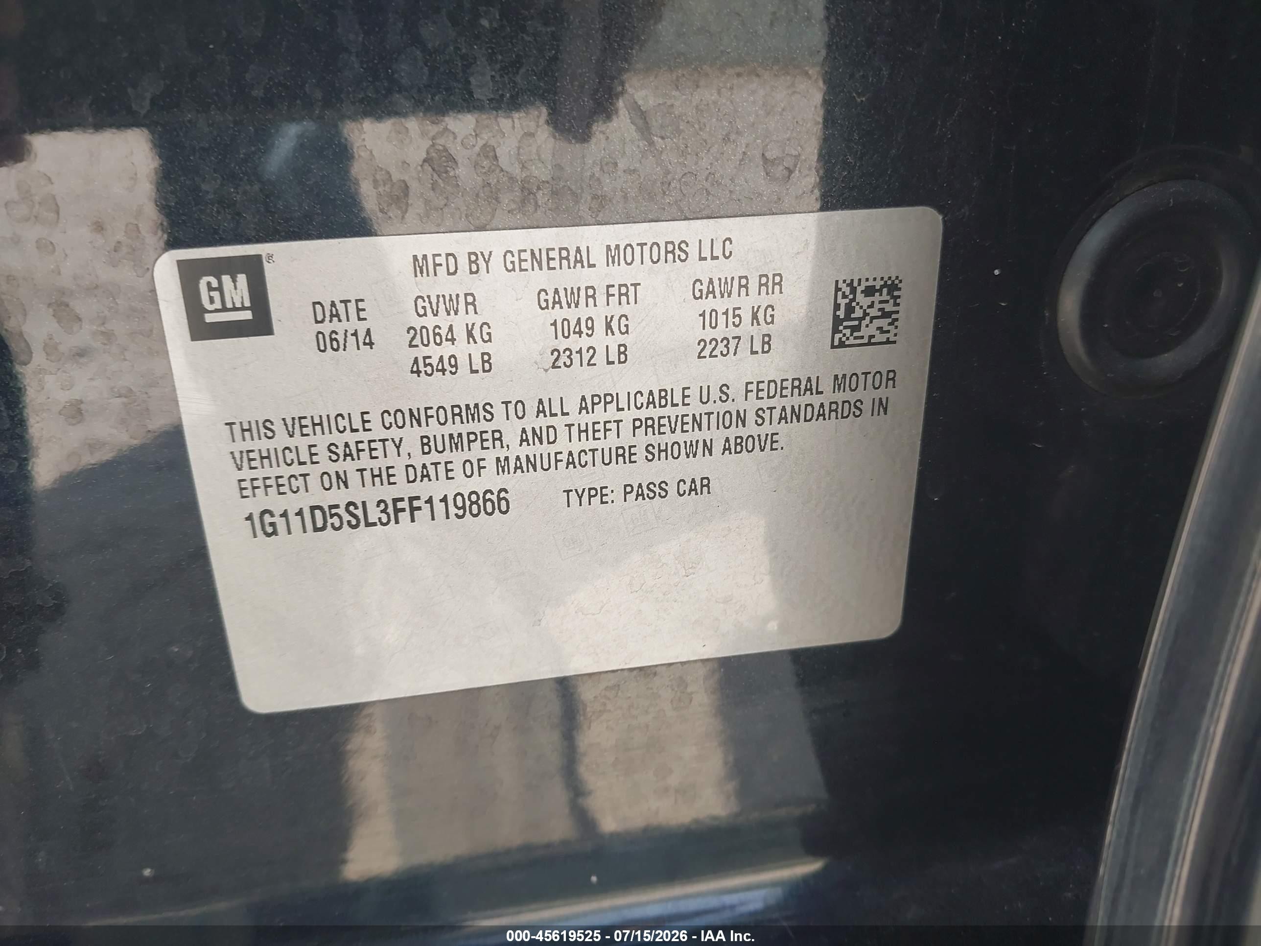 2015 Chevrolet Malibu 2lt Black vin: 1G11D5SL3FF119866