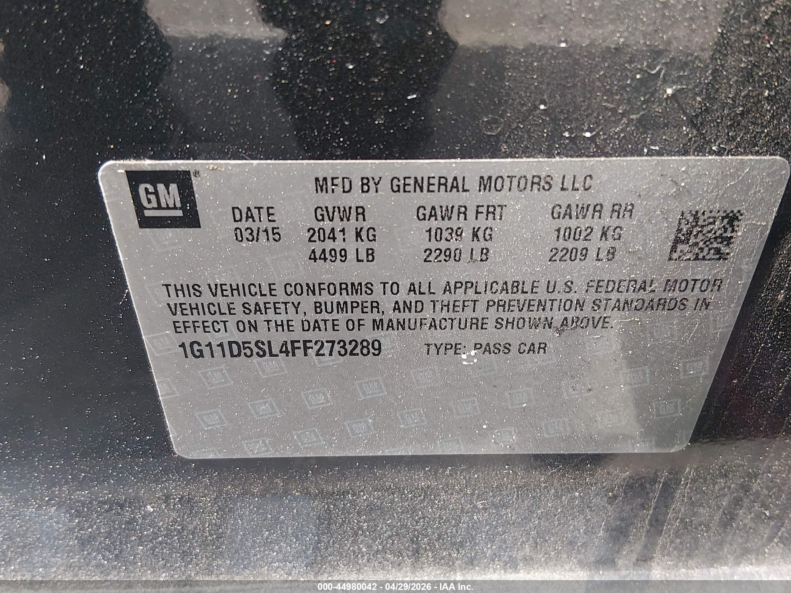 2015 Chevrolet Malibu 2lt Gray vin: 1G11D5SL4FF273289