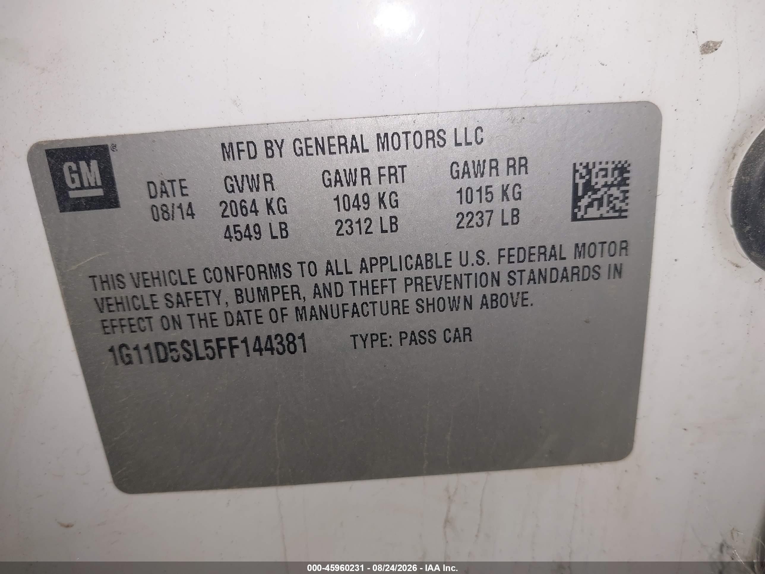 2015 Chevrolet Malibu 2lt White vin: 1G11D5SL5FF144381