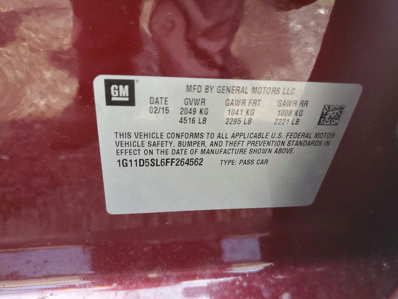 2015 Chevrolet Malibu 2lt Красный vin: 1G11D5SL6FF264562