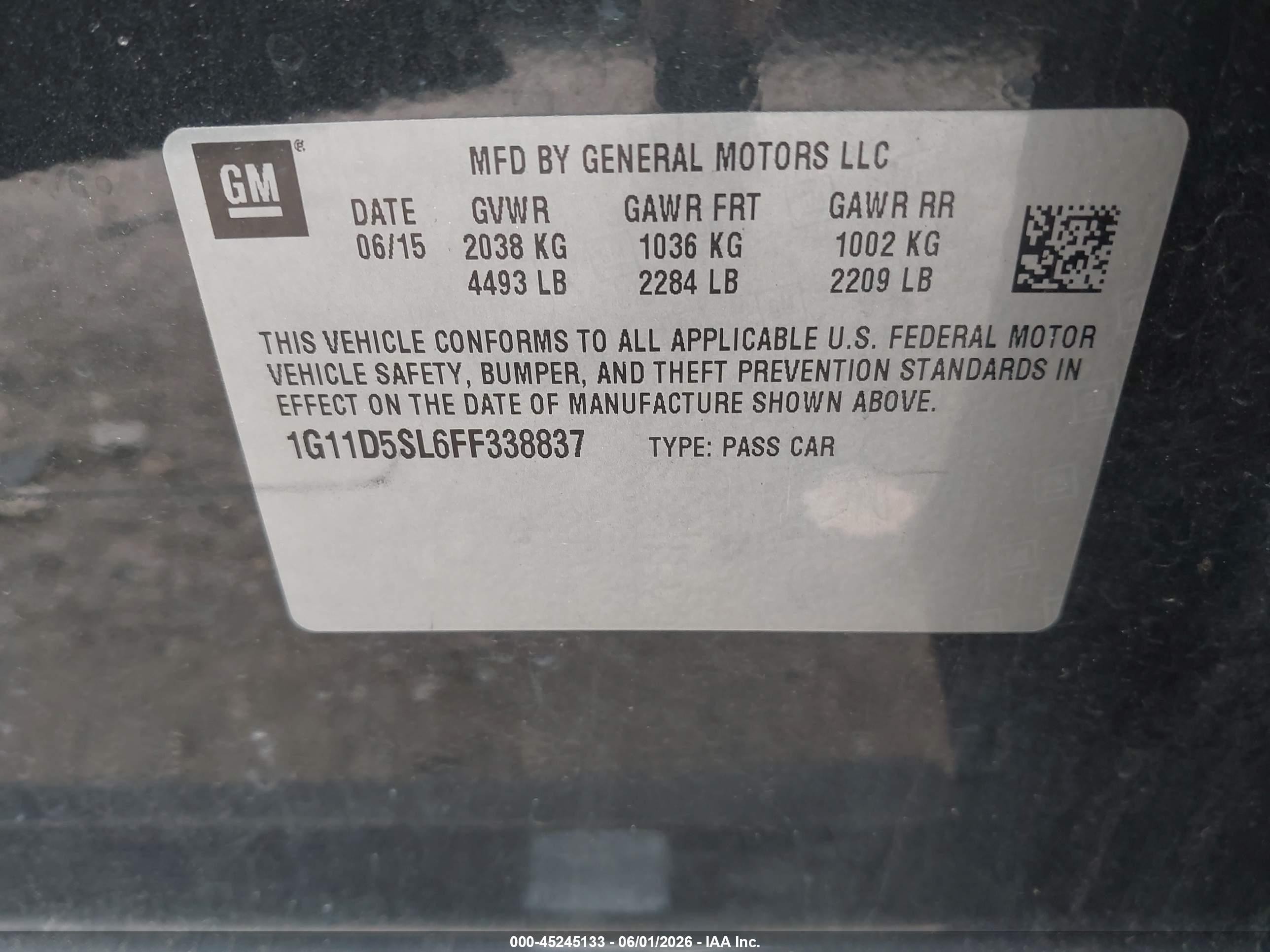 2015 Chevrolet Malibu 2lt Black vin: 1G11D5SL6FF338837