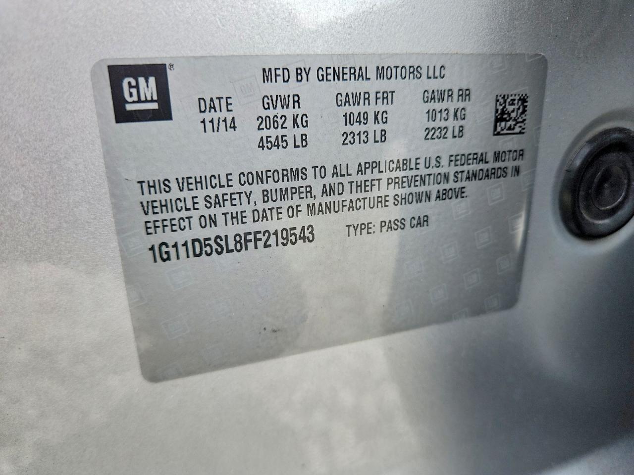 2015 Chevrolet Malibu 2lt Серебряный vin: 1G11D5SL8FF219543