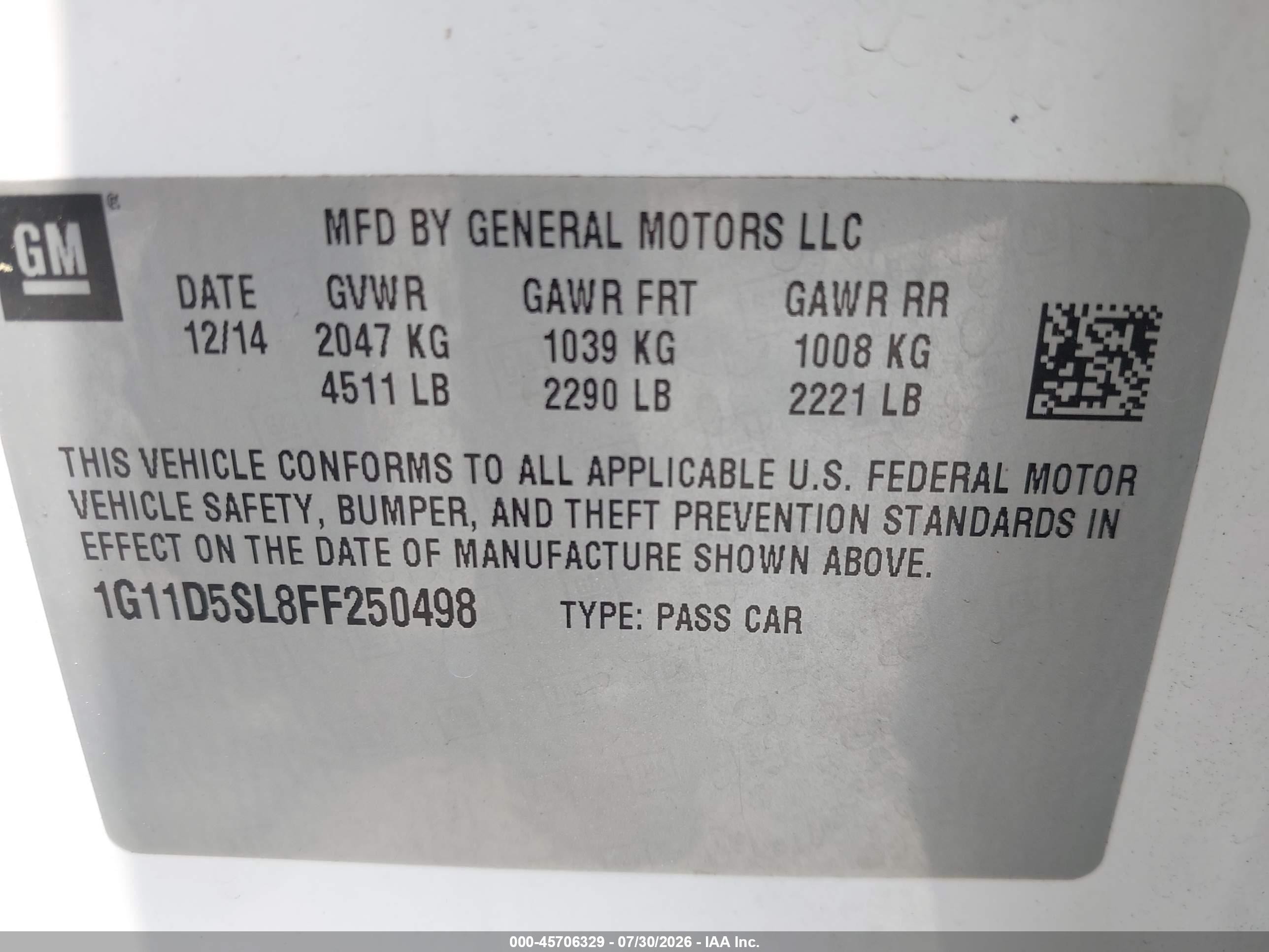 2015 Chevrolet Malibu 2lt White vin: 1G11D5SL8FF250498