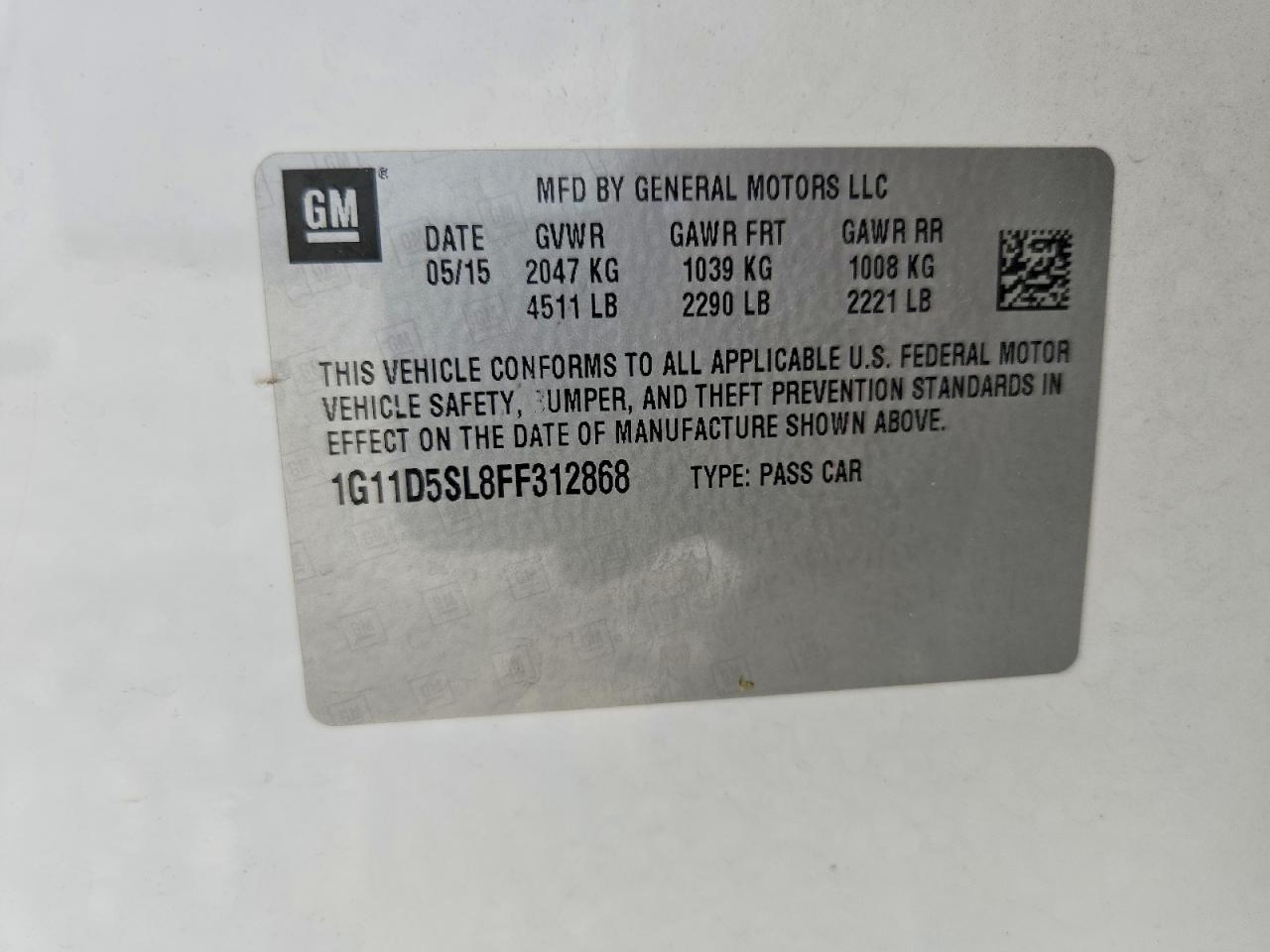 2015 Chevrolet Malibu 2lt White vin: 1G11D5SL8FF312868