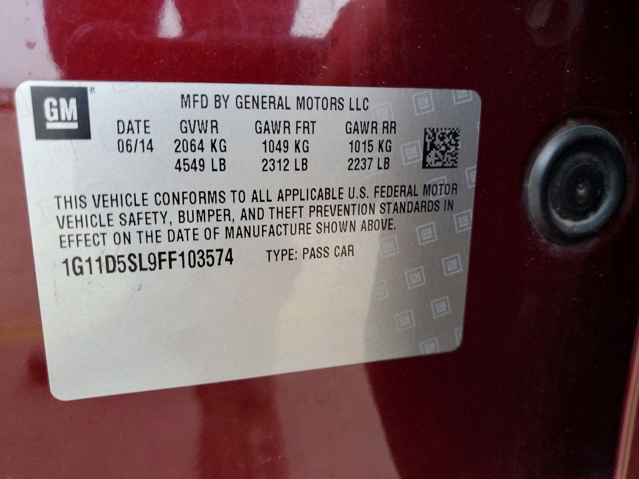 2015 Chevrolet Malibu 2lt Maroon vin: 1G11D5SL9FF103574