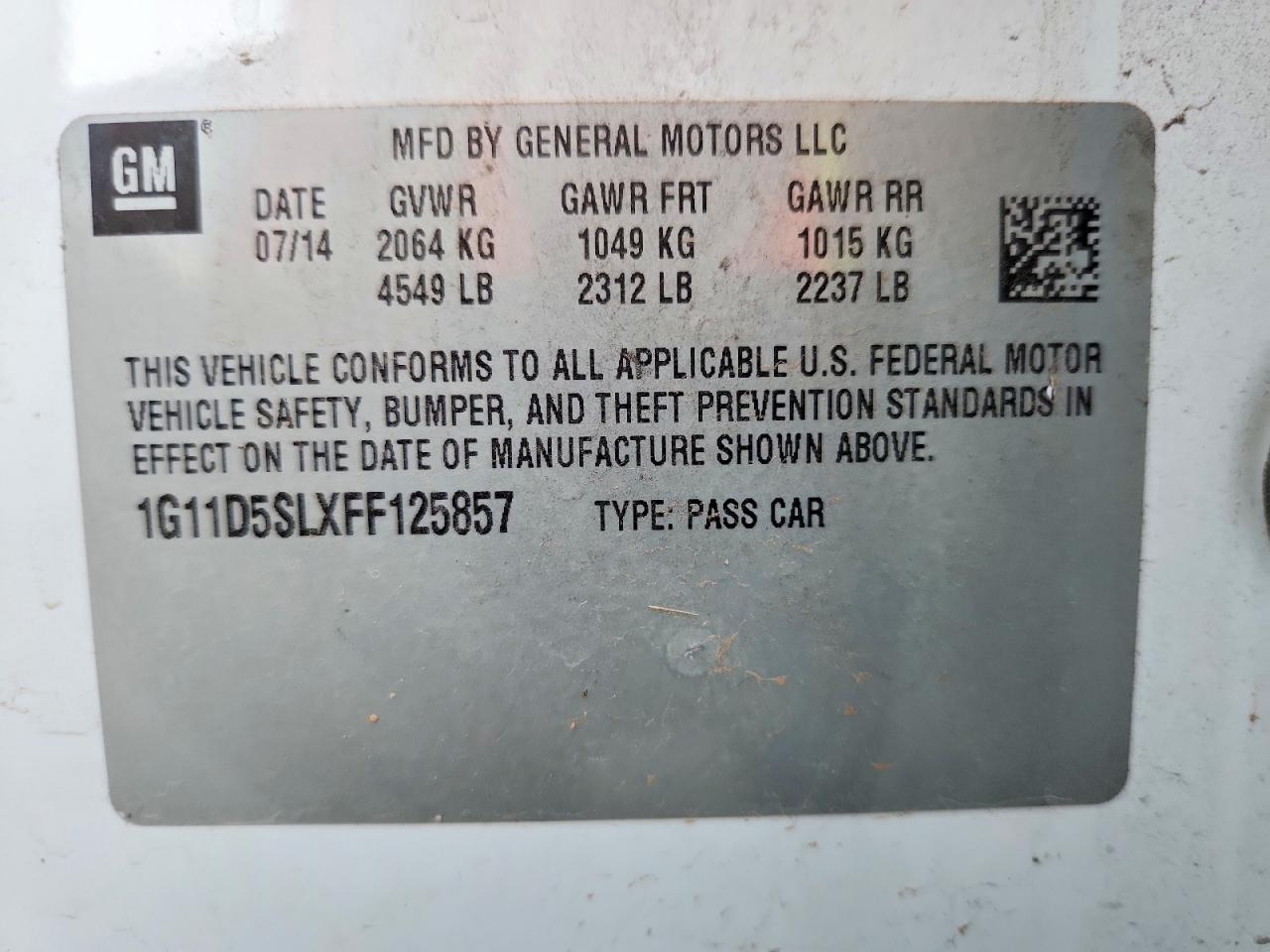 2015 Chevrolet Malibu 2lt Белый vin: 1G11D5SLXFF125857